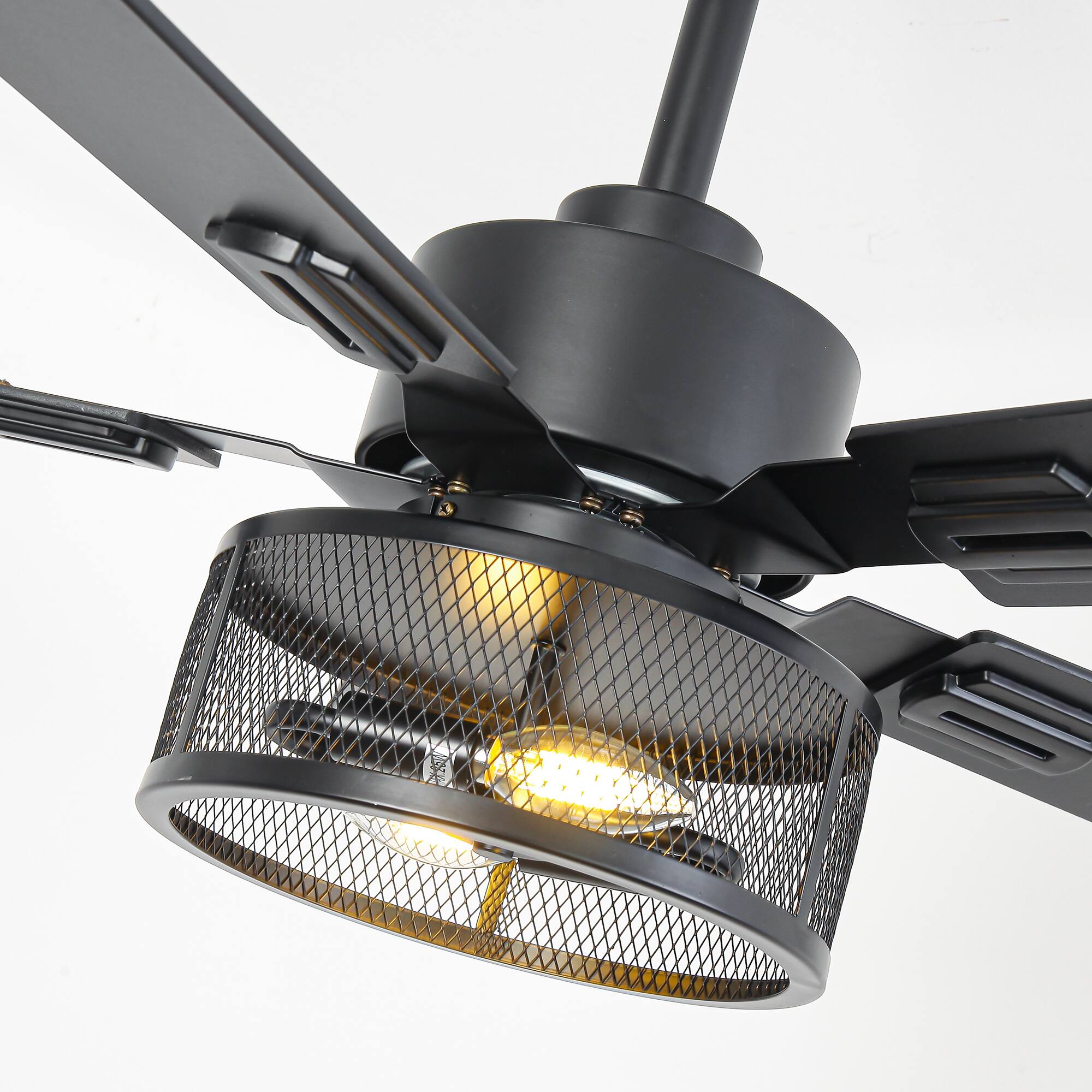 Alt View 9. Vaczon - 42" Industrial Black Metal Caged Ceiling Fan with Light and Remote  & App Control - Black.