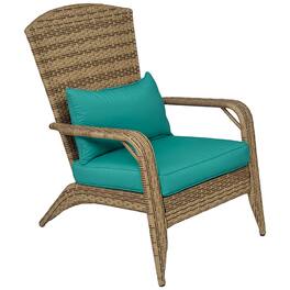 Outsunny - Adirondack Chair with Rattan Wicker, Soft Cushions, Tall Curved Backrest for Deck or Garden - Sky Blue