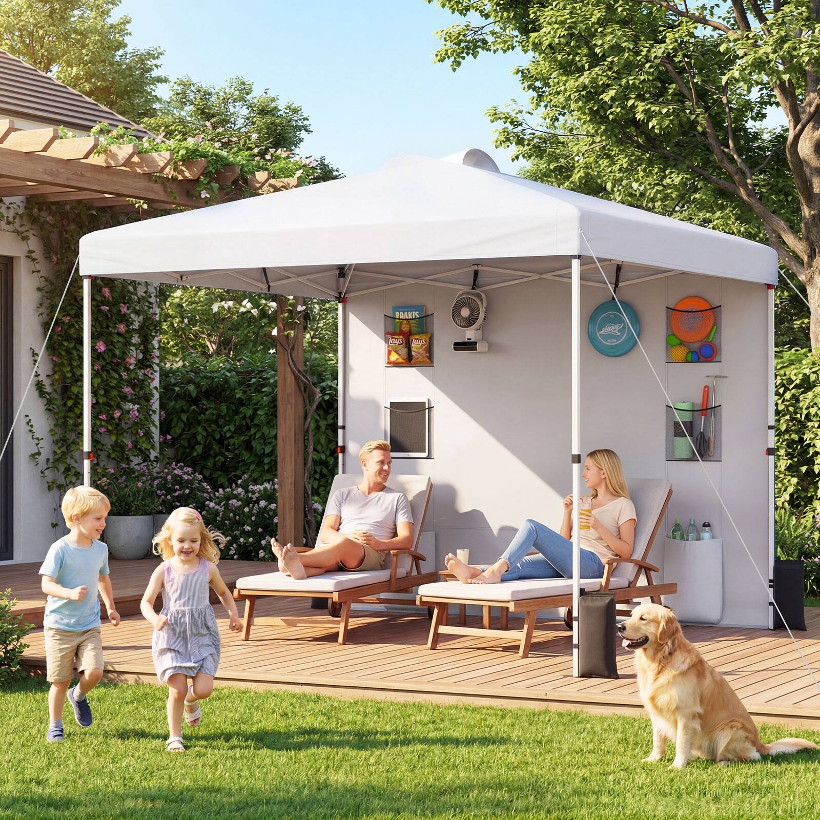 Alt View 4. Costway - Costway Pop up Canopy Tent with Sidewall, 6 Pockets, Instant Setup Commercial Gazebo - White.