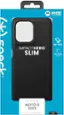 The text on the image is in French, so I will provide the corrected text in French:

"Made for Motorola MIL-SPEC TM ImpactHerO SLIM Soft-Touch Toucher Speck 1 Case for Moto G 2025. Case may not prevent all damage to device."

This text describes the product as a case made for the Motorola Moto G 2025, which is designed to meet MIL-SPEC TM standards. The case is made by the brand Speck and features a soft-touch toucher. However, the case may not prevent all damage to the device.