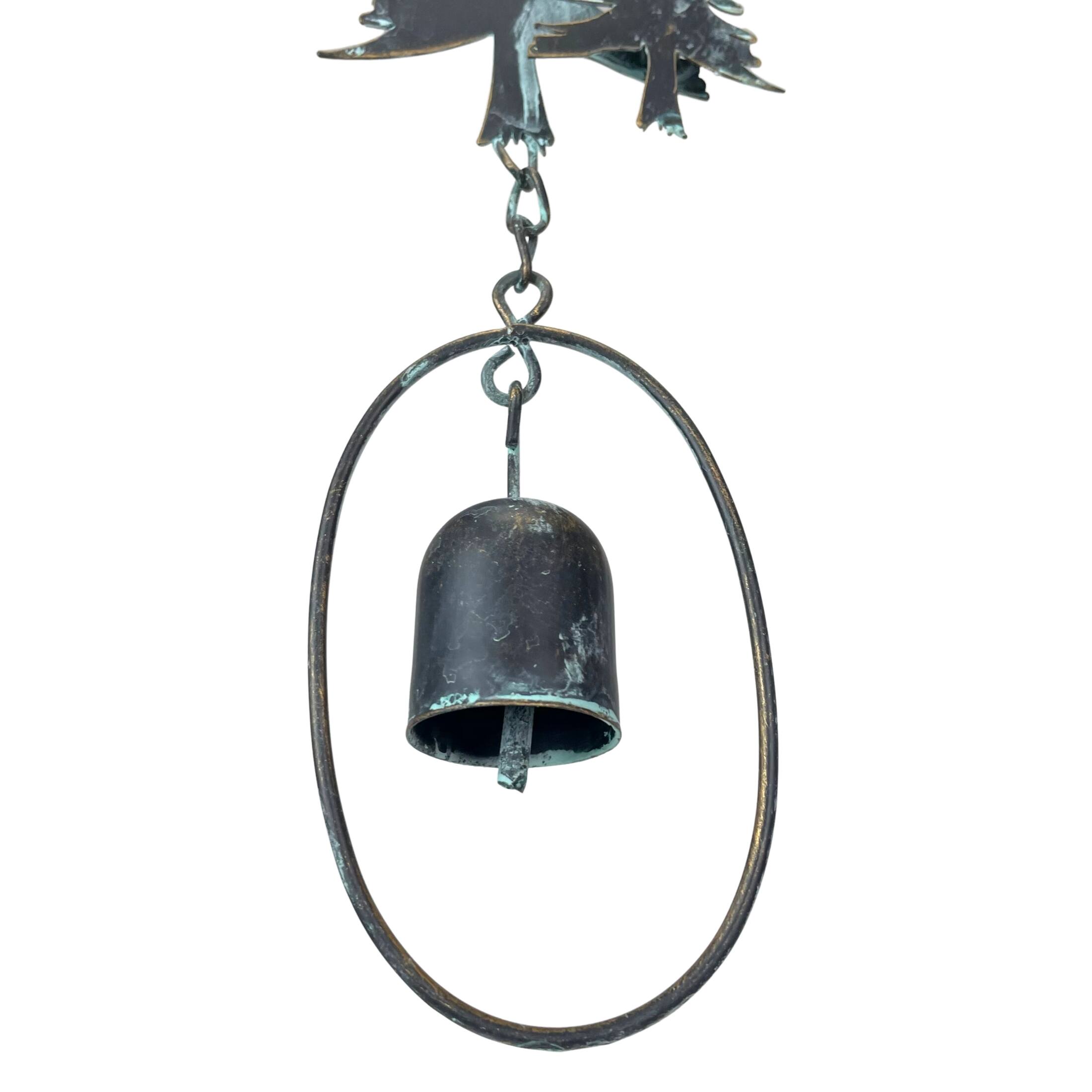 Alt View 9. Things2Die4 - 70" Metal Rain Chain - Forest Trees & Zen Bells, Aged Verdigris, 3.25" Diameter - Black.