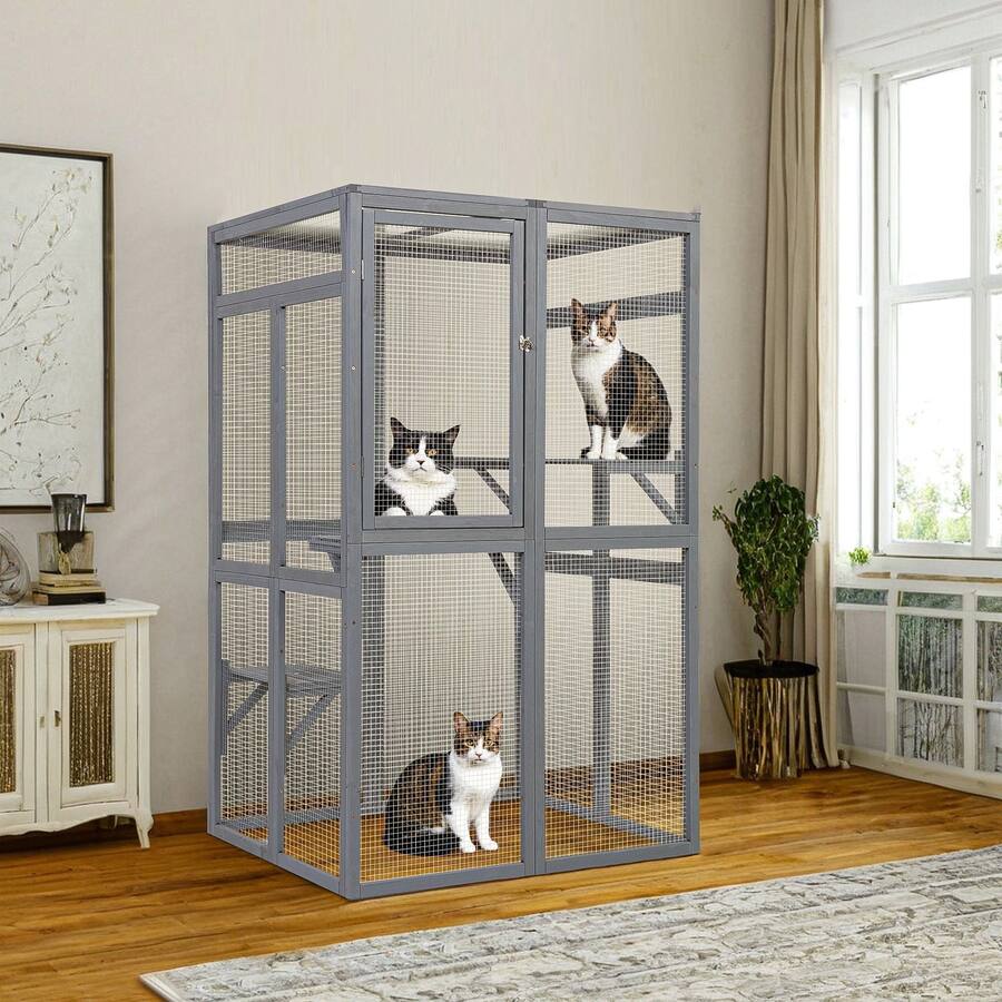 Pefilos 64" Cat House Outdoor Catio Cat Enclosures Wooden Kitty House ...