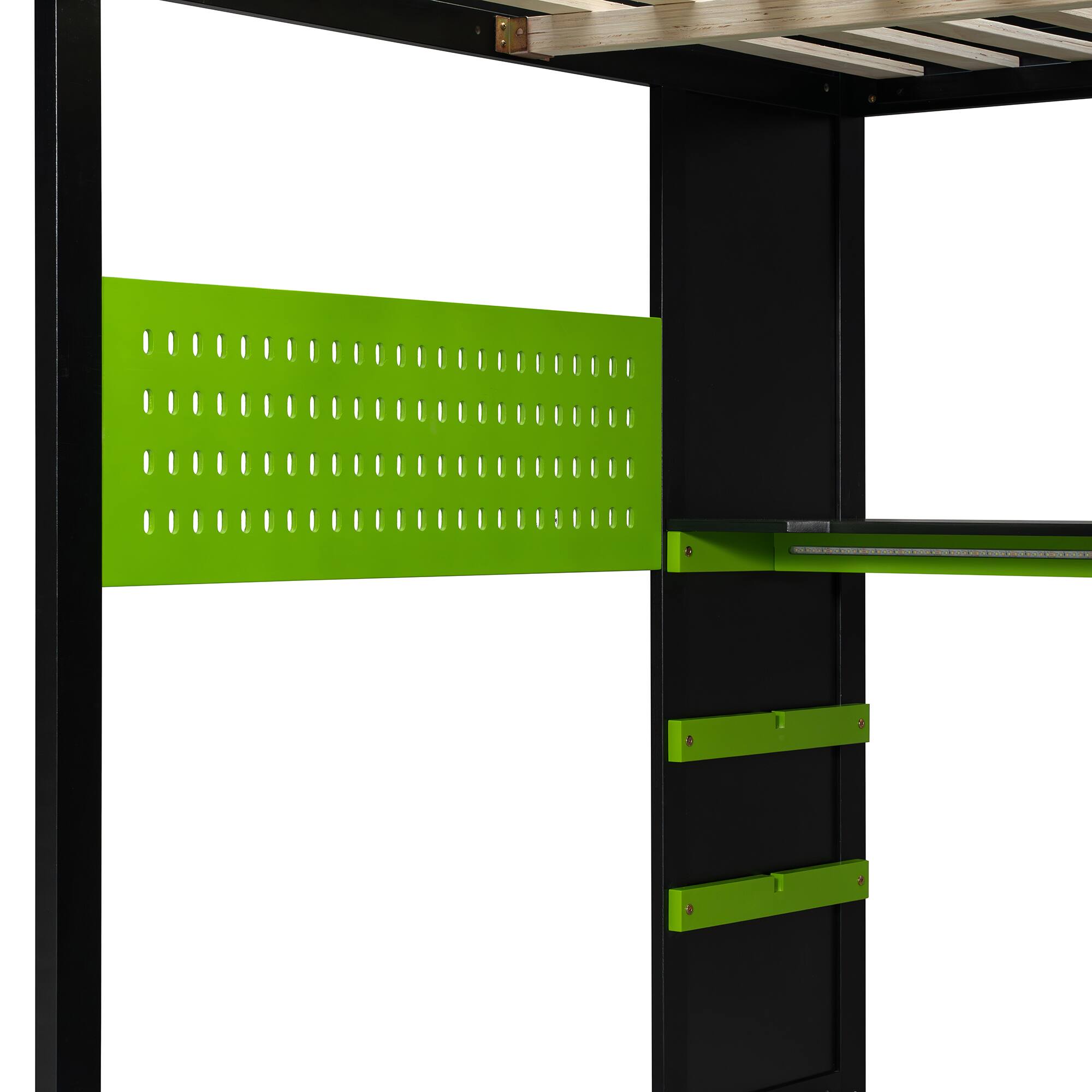 Alt View 8. Anysun - Full Size Wood Loft Bed with Desk, Multi-storage Shelves,USB and RGB Light - Green.