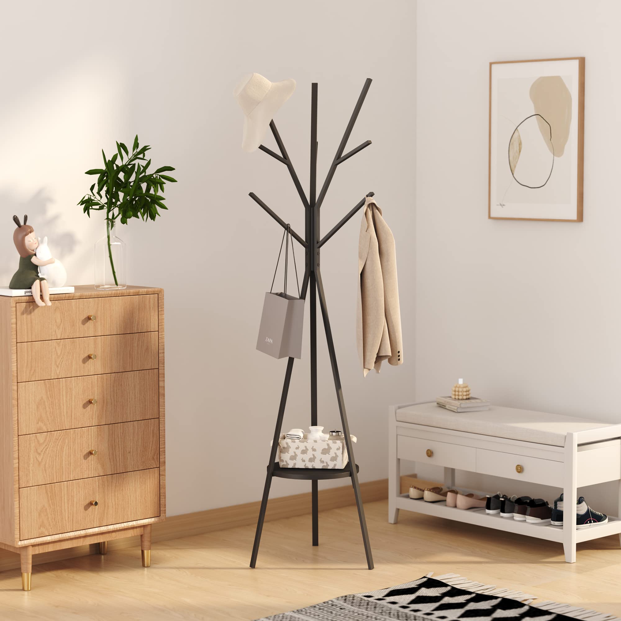 Angle. HM 1810 - Coat Rack Hat Stand Free Standing Display Hall Tree Metal Hanger Garment Storage Holder With For Clothes Hats... - Gold.