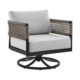 Armen Living - Alegria Outdoor Patio Swivel Rocking Chair in Black Aluminum and Gray Rope with Cushions - Light Gray
