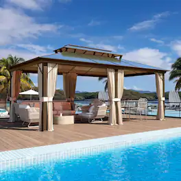 U-HOMY - Outdoor Hardtop Gazebo with Aluminum Frame, Double Roof Canopy, Curtains & Mosquito Netting - 12'x20'