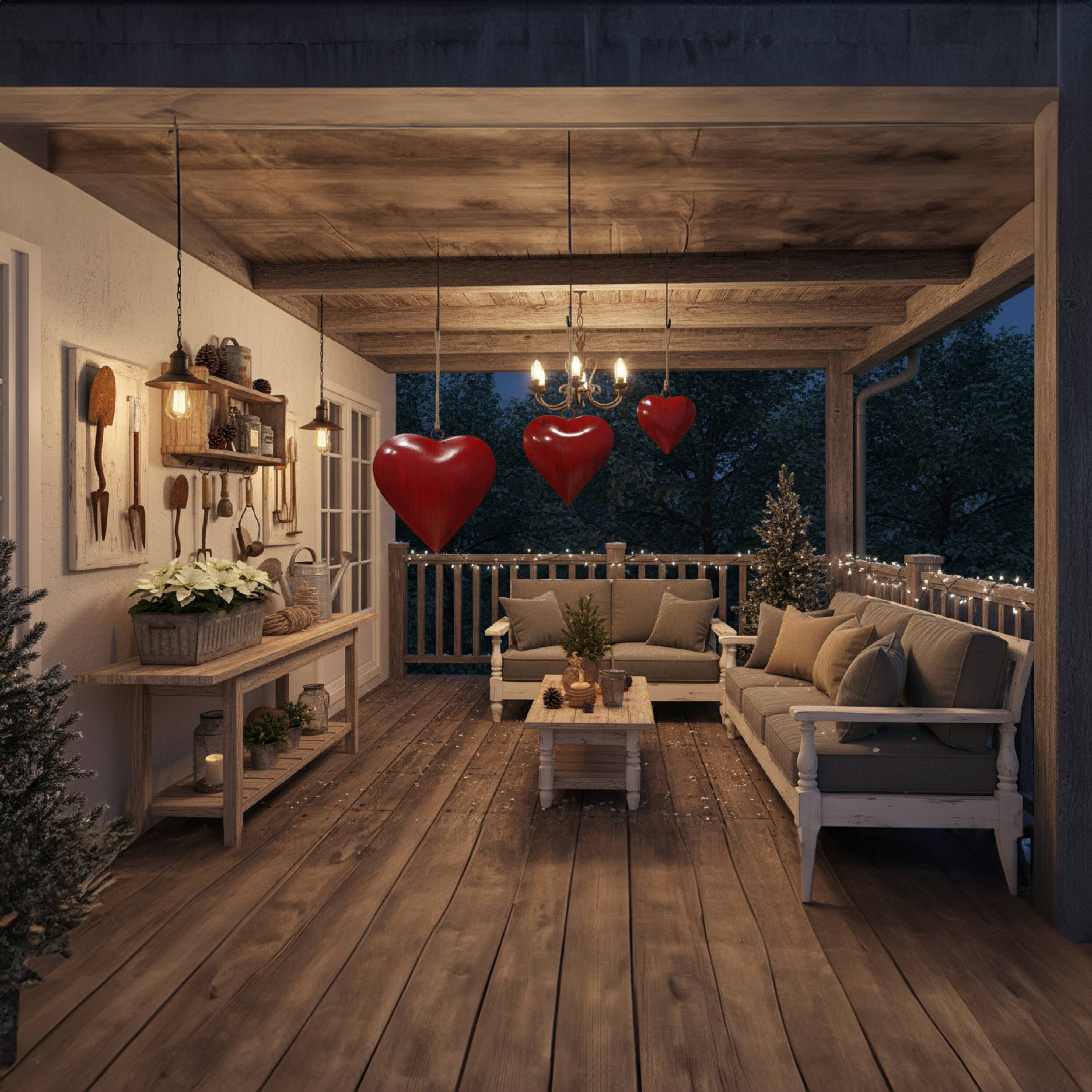 Alt View 8. Manhattan Lane - Myri Decorative Metal Heart Wall Decor Set of 3, Classic Red with Jute Hanging Rope, 12, 9.5, 7 Inches - Red.