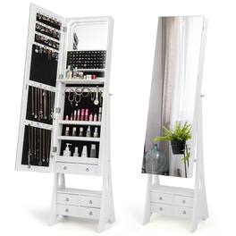 Gymax - Jewelry Cabinet Armoire Full Length LED Mirror w/ 6 Drawers & Makeup Shelf - White