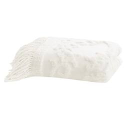 Gracie Mills - Butler Bohemian Cotton Tufted Chenille Throw with Fringe Tassel 50" x 60" - Ivory