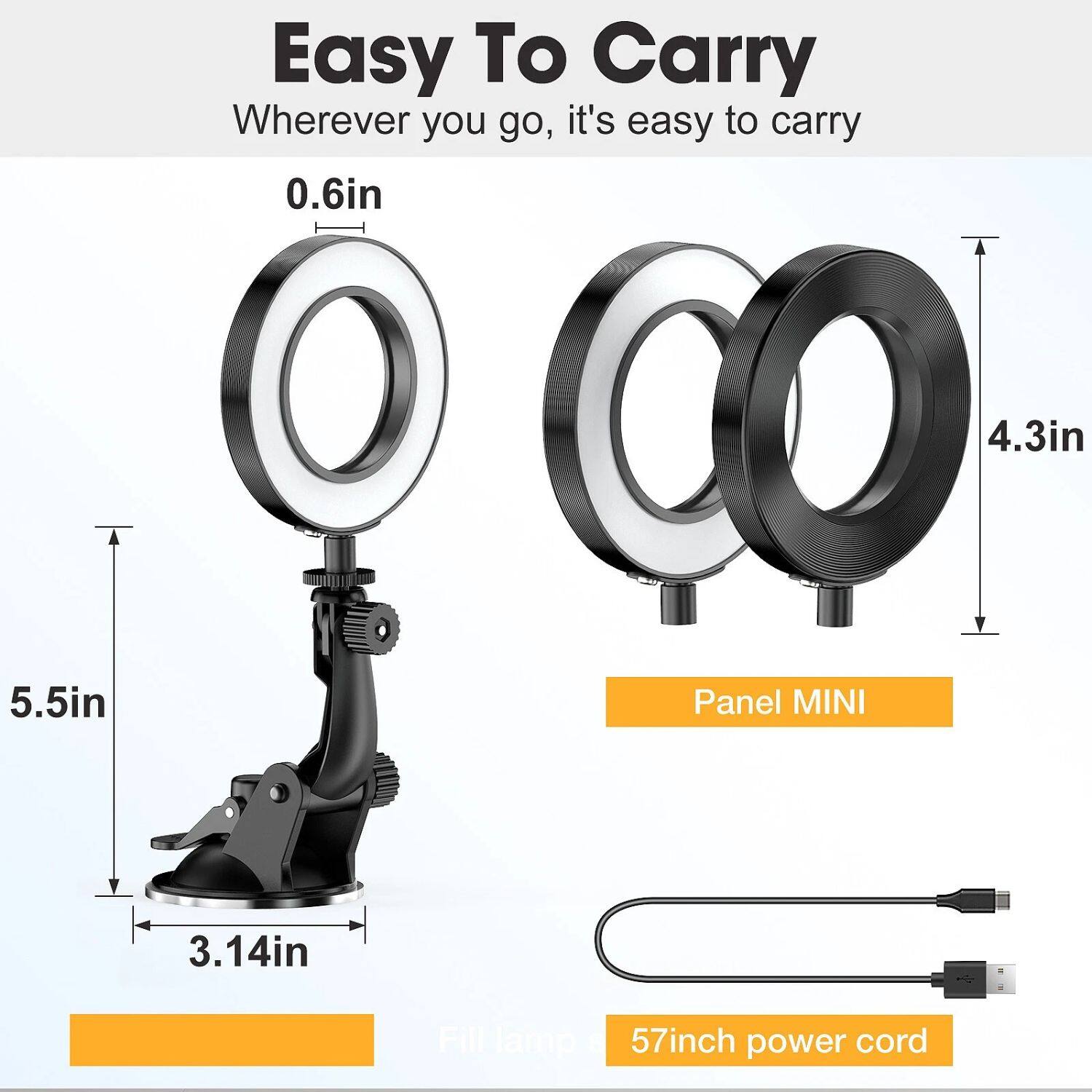 Easy To Carry  
Wherever you go, it's easy to carry

0.6in  
5.5in  
3.14in  
4.3in  

Panel MINI  

57inch power cord