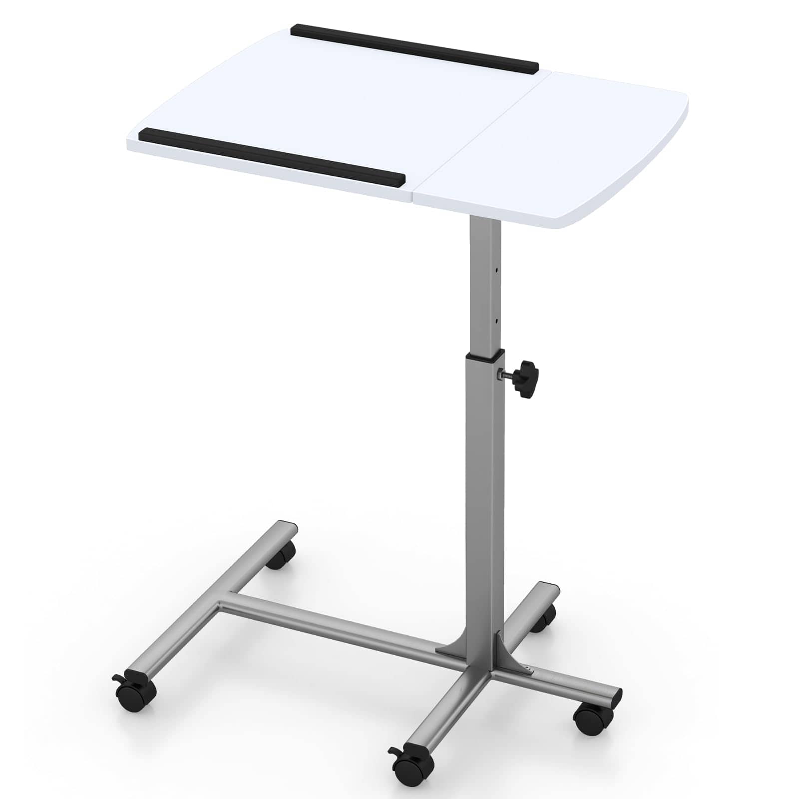 Ecooso - Rolling Laptop Table, Height Adjustable, Tilt Top, Mobile Computer Stand for Home Office - White