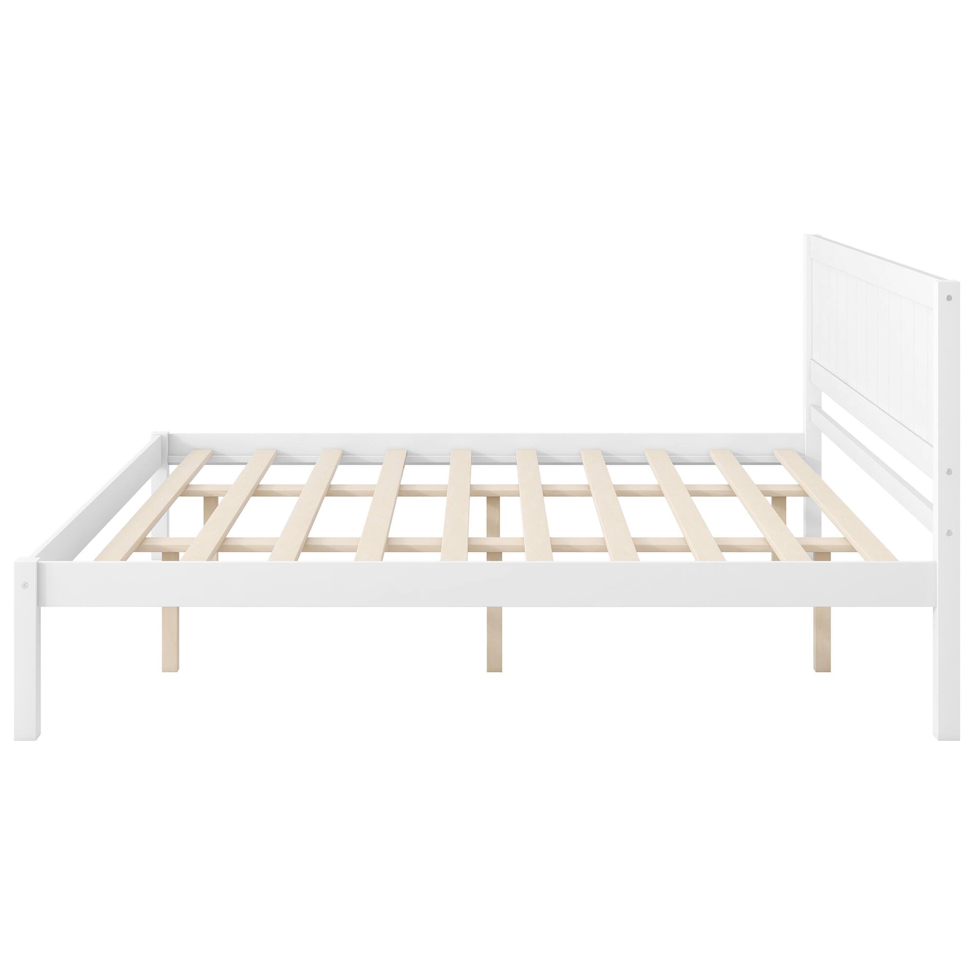 Left. Whisen - King Size Platform Bed Frame with Headboard, Wood Slat Support, Heavy Duty Pine Wood Bed Base - White.