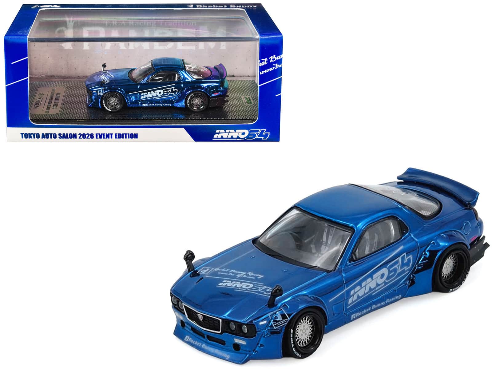 "Mazda RX-7 (FD3S) RHD ""Pandem Rocket Bunny"" Blue Chrome ""Tokyo Auto Salon 2026 Event Ed"" 1/64 Model Car by Inno Models" price history on PriceWatchPro