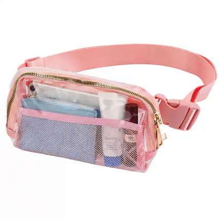 Front. Garnen - Clear Fanny Pack Stadium Approved Bag, Clear Crossbody Bag for Stadium Events, Clear Belt Bag Adjustable Strap, Pink - Pink.