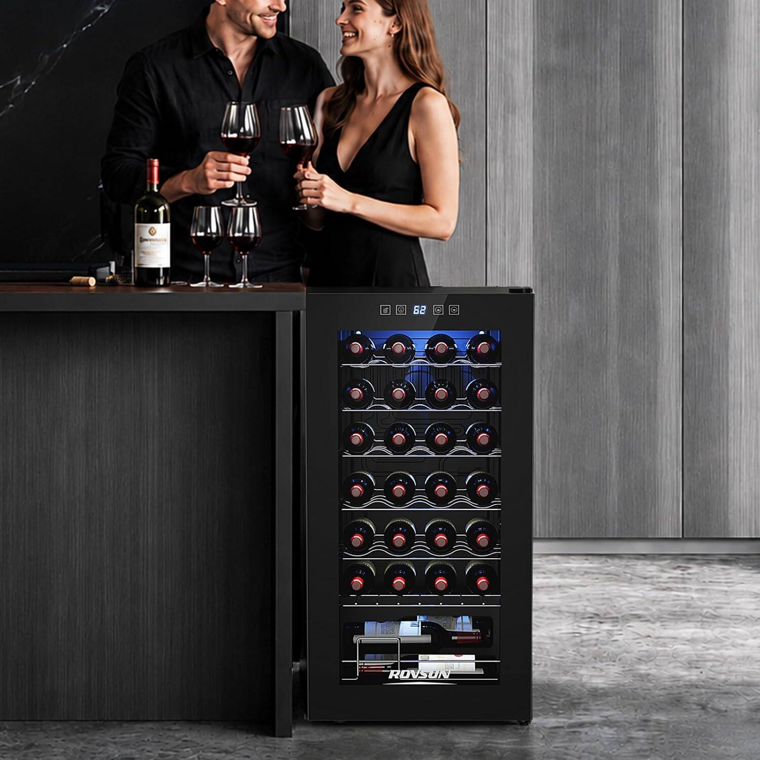 Alt View 6. Winado - 28 Bottle Wine Fridge, Freestanding Compressor Wine Cooler Refrigerator, Beverage Wine Chiller with Digital Temperature - Black.