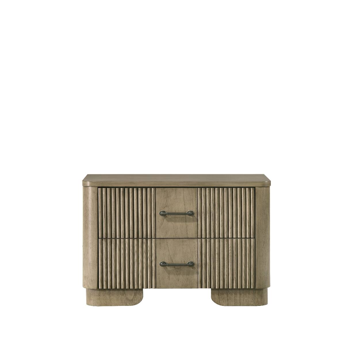 Front. Loheer - Loheer Antique Oak Nightstand, Two Drawer Bedside Table with Felt Lined Top Drawer - Oak.