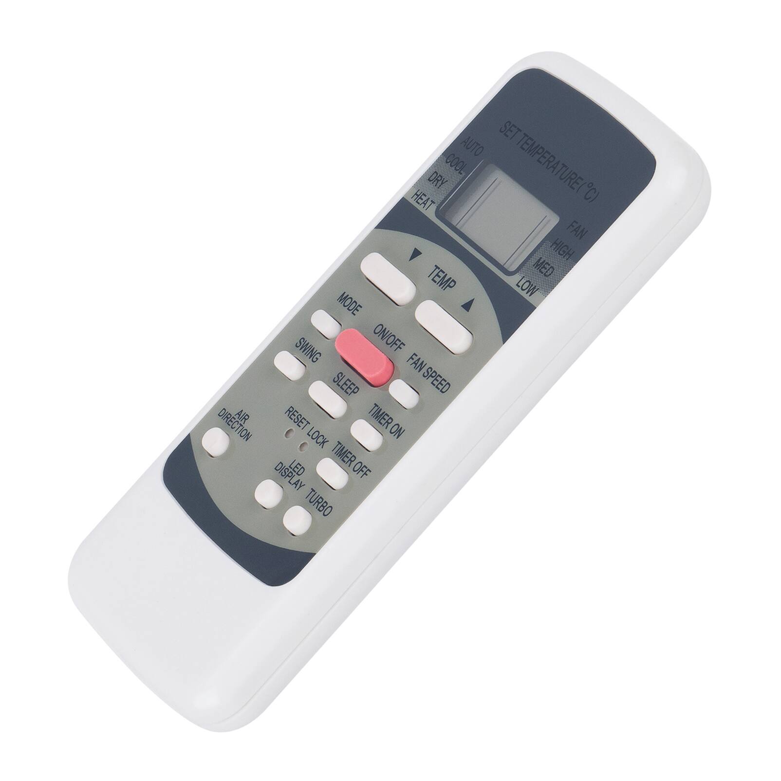 SET AUTO TEMPERA COOL DRY TURBO (C) HEAT FAN HIGH TEMP MED LOW MODE SWING ON/OFF FAN SLEEP SPEED DIRECTION AIR RESET TIMER TION LOCK ON DISPLAY LED TIMER OFF OFF TURBO