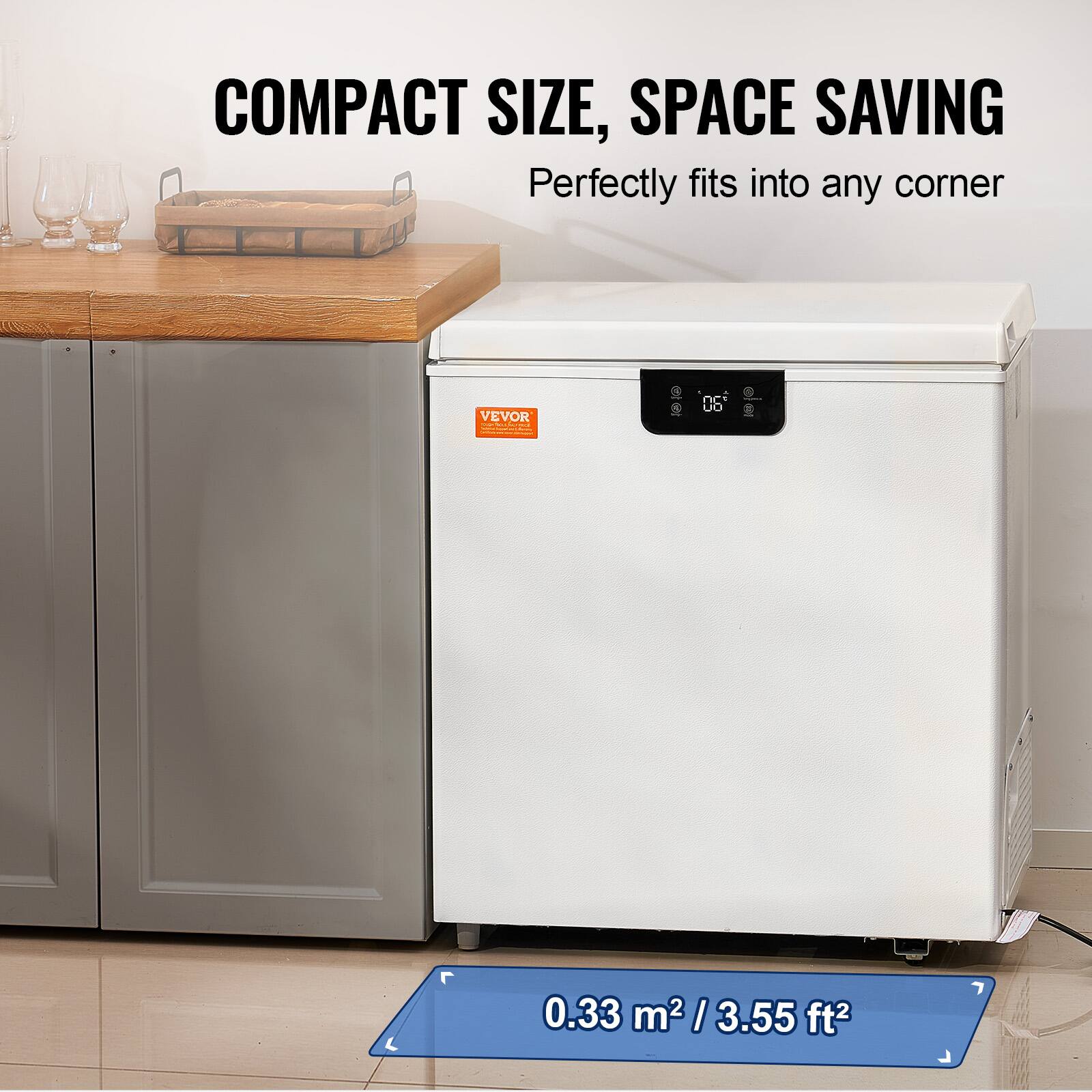 COMPACT SIZE, SPACE SAVING  
Perfectly fits into any corner  

0.33 m² / 3.55 ft²