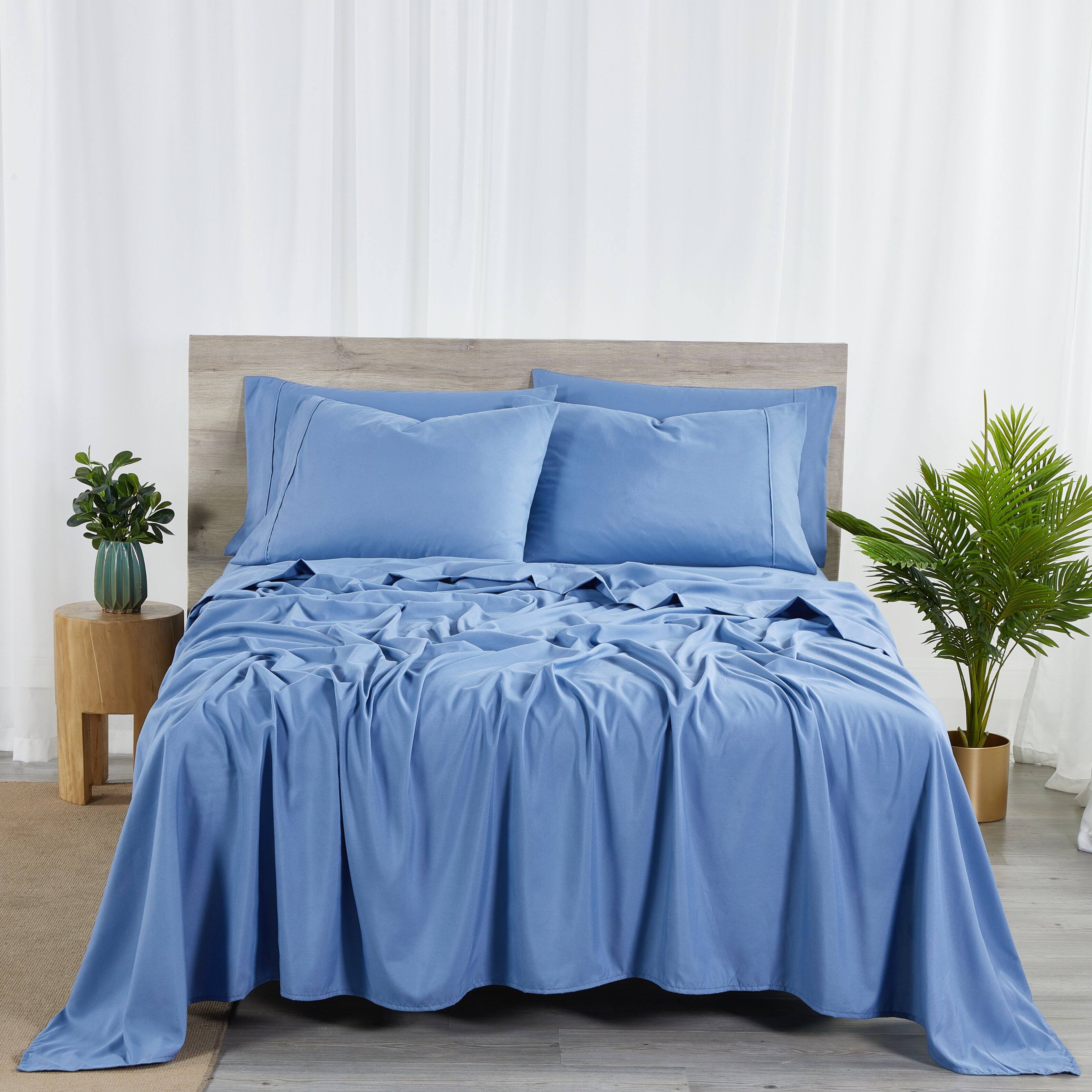 Bibb Home - 2000 Count 6-Piece Bamboo Sheet Set with Snug Grip - Ocean Blue
