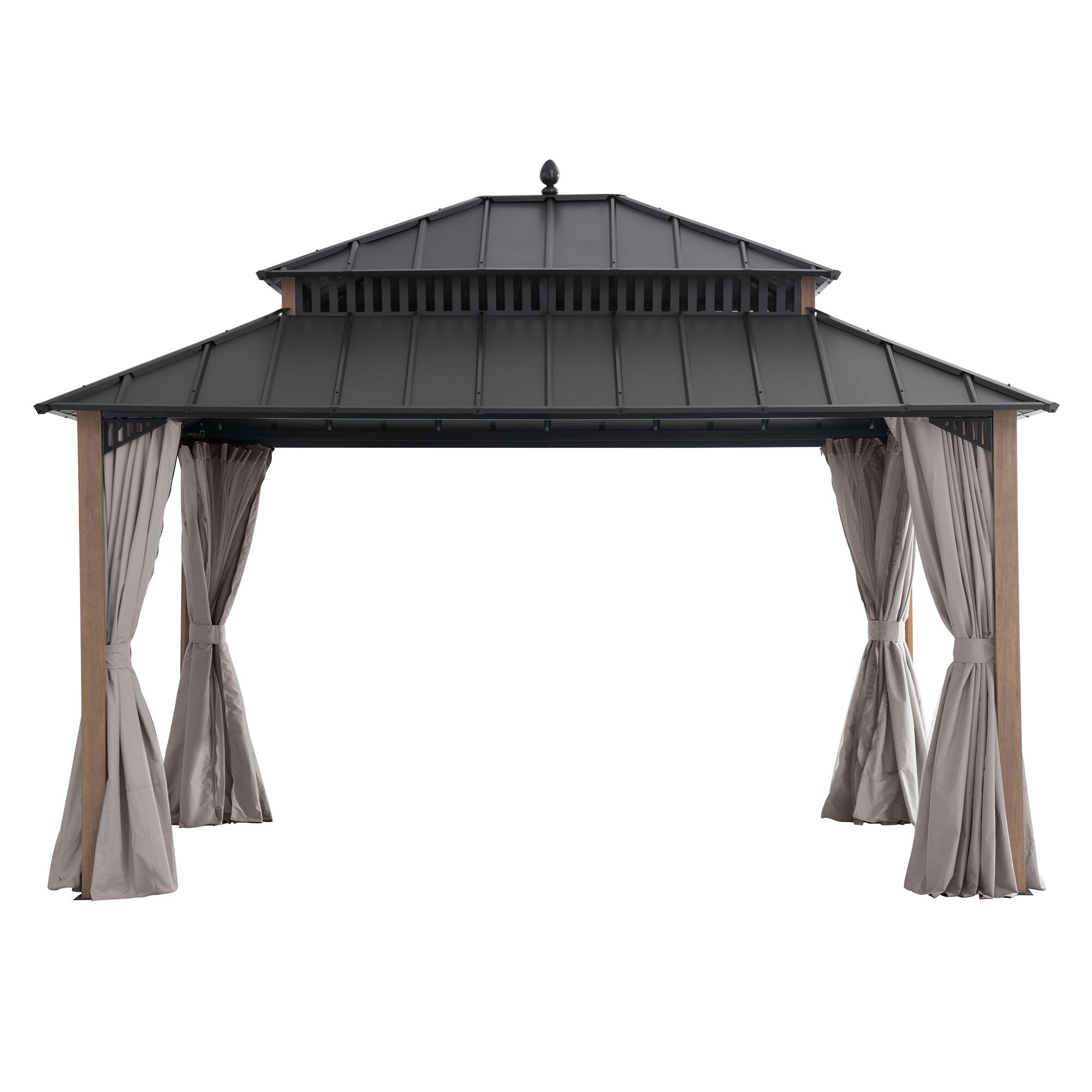 Angle. SUNJOY - 14x12 Kingston Hardtop Rectangular Gazebo Wood Grain.