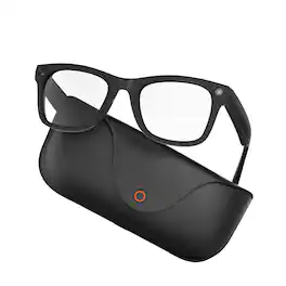 PRIMEPLUS - AI Smart Glasses 8MP Camera Video/Audio Call Voice Assistant & Translation Eyewear Anti-blue light lenses+ sunglasses - Black + Black Case