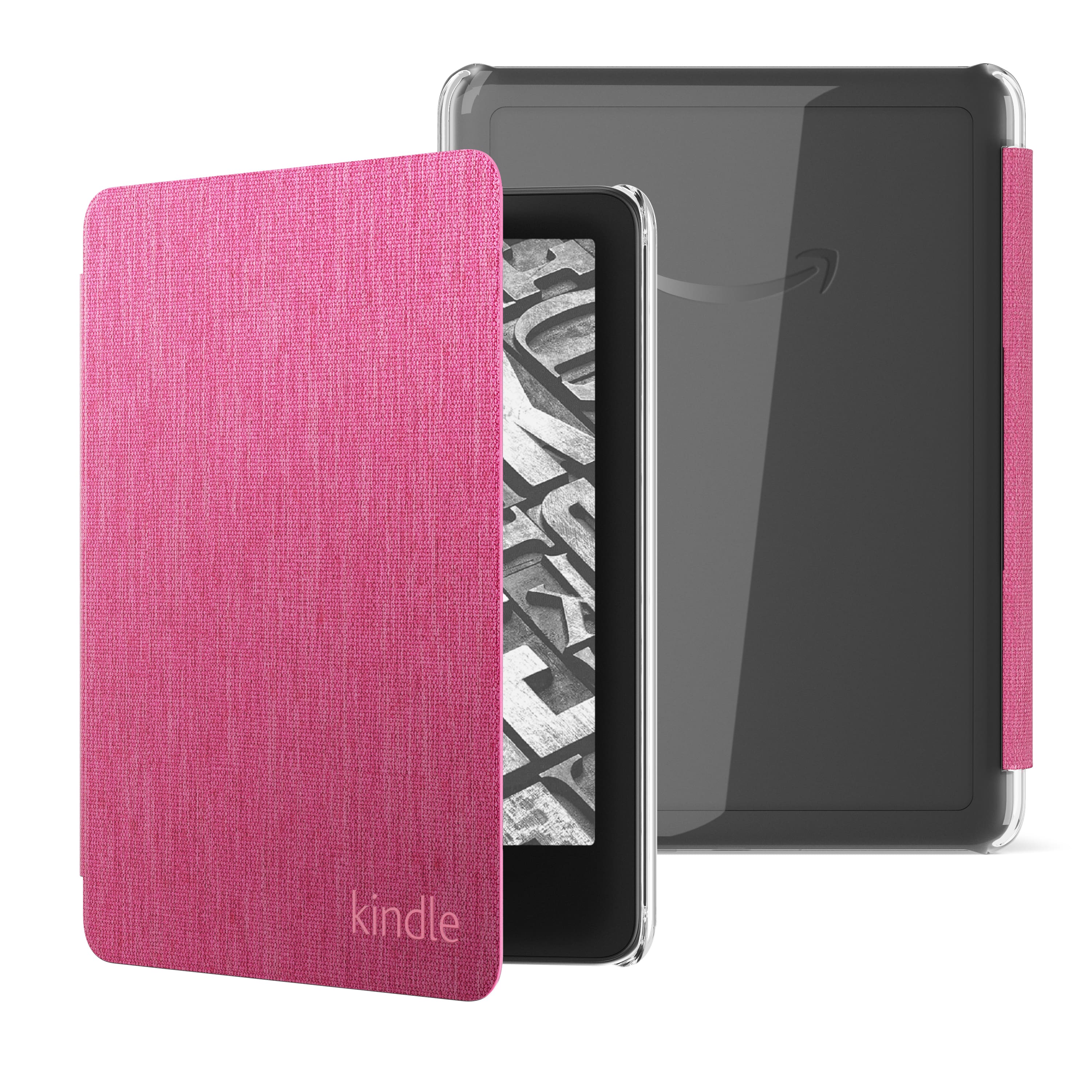 Front. Amazon - Fabric Case with Clear Back for Kindle Paperwhite (2024 Release) and Kindle Colorsoft Signature Edition - Raspberry.
