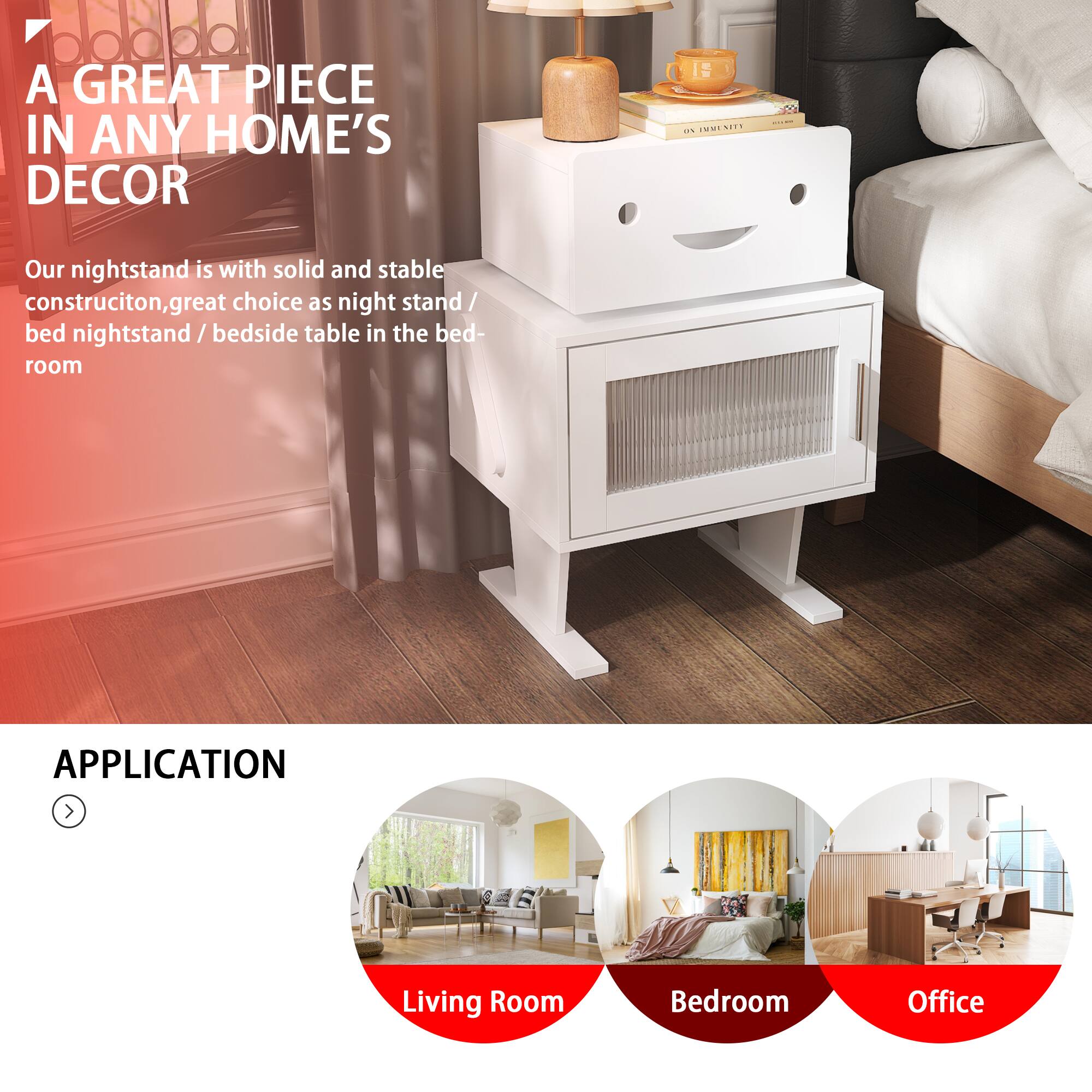A GREAT PIECE IN ANY HOME'S DECOR INMENIT SIIT ... FTE Our nightstand is with solid and stable construciton, great choice as night stand / bed nightstand / bedside table in the bed- room APPLICATION Living Room Bedroom Office