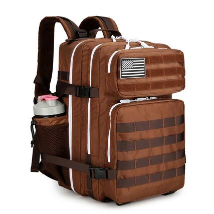 Front. Stamp n Camp - 45l Assault Backpack 3 Day Pack With Molle Waterproof Rucksack For Backpacks (blackwhite Camo) - Dark Brown.