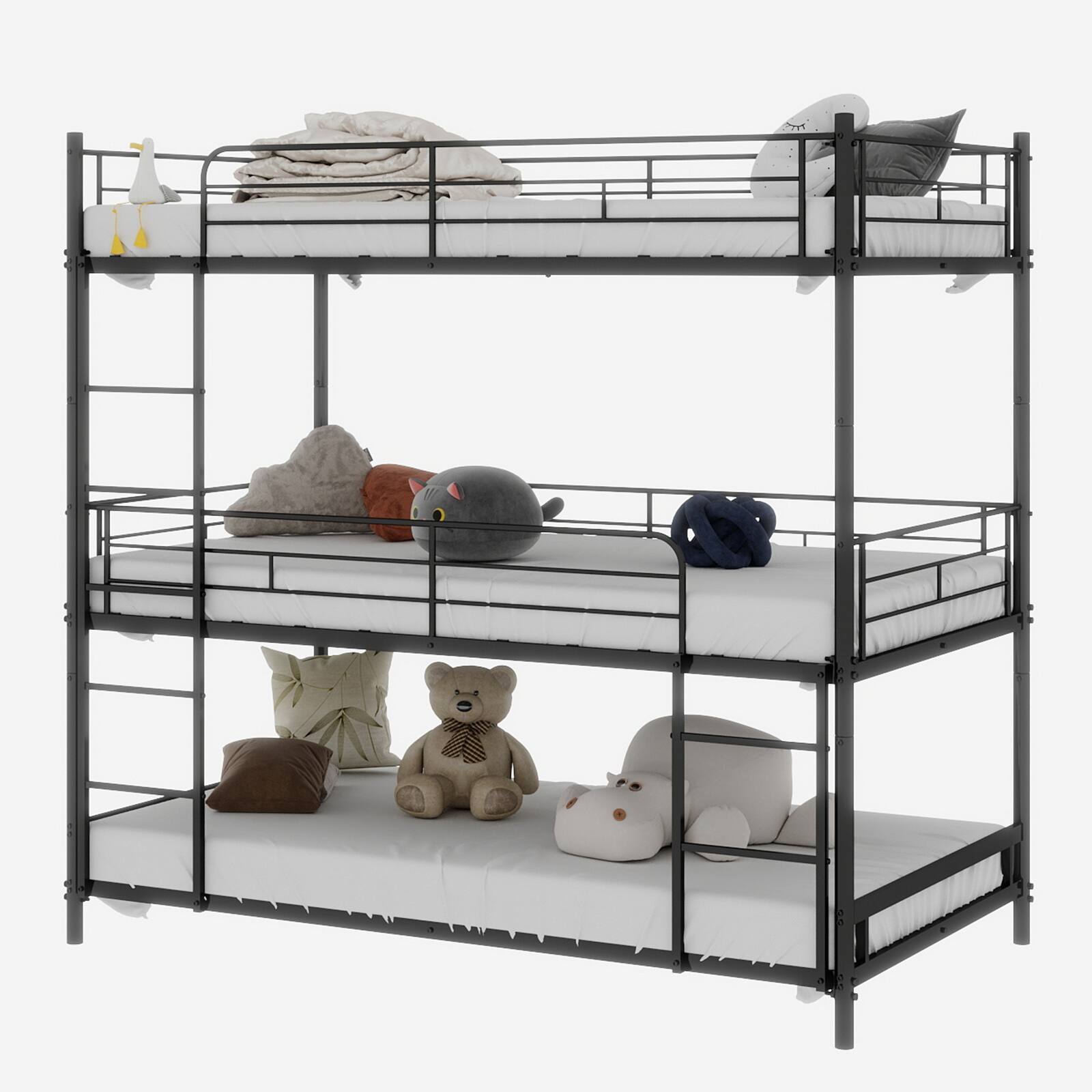 Alt View 2. Loheer - Loheer Heavy Duty Triple Bunk Bed Twin Over Twin Over Twin Black Metal Frame - Black.