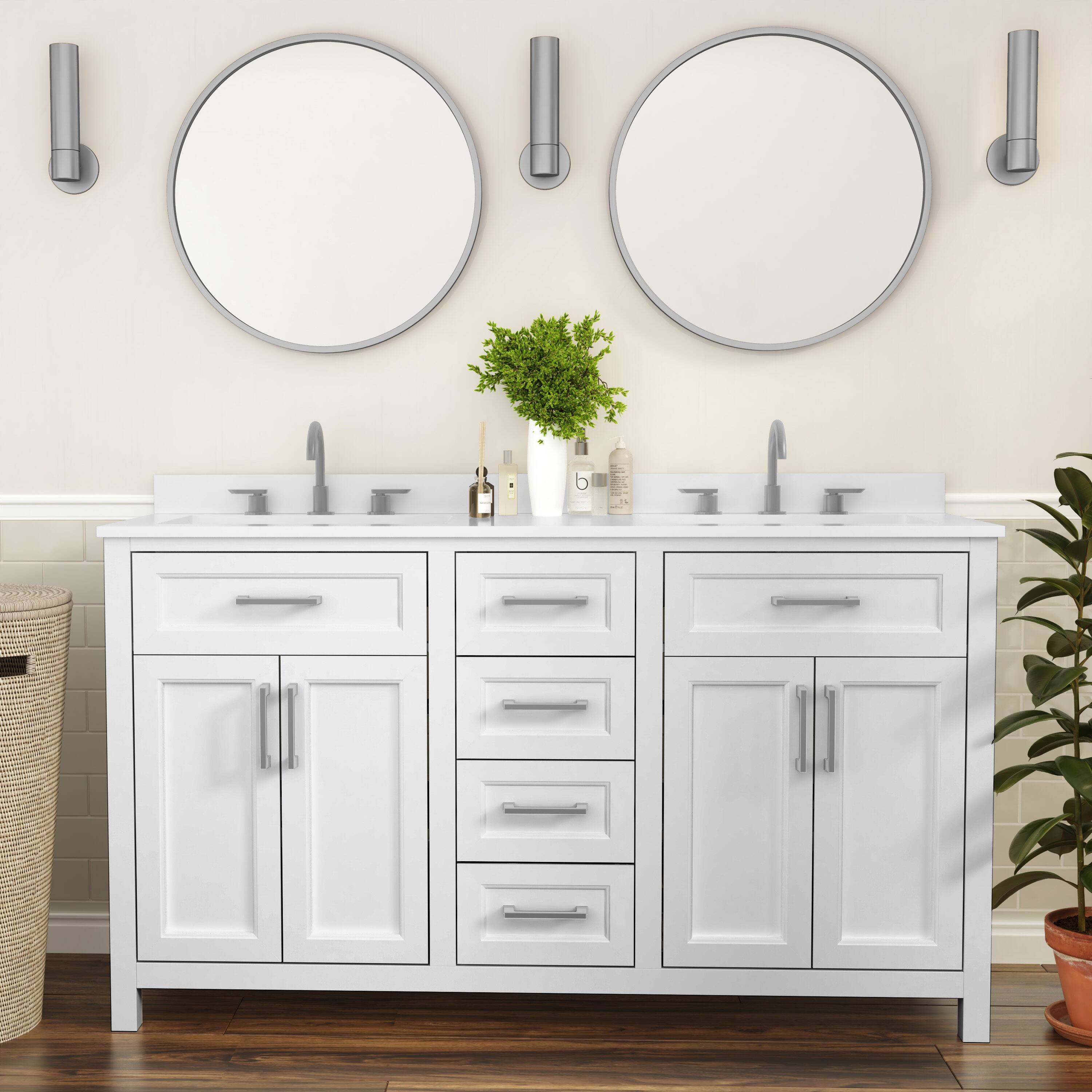 Alt View 1. Flash Furniture - Vega 60 Inch Bathroom Double Vanity with 2 Sinks, 2 Storage Cabinets with Soft Close Doors and 6 Drawers, Carrara Marble - White.