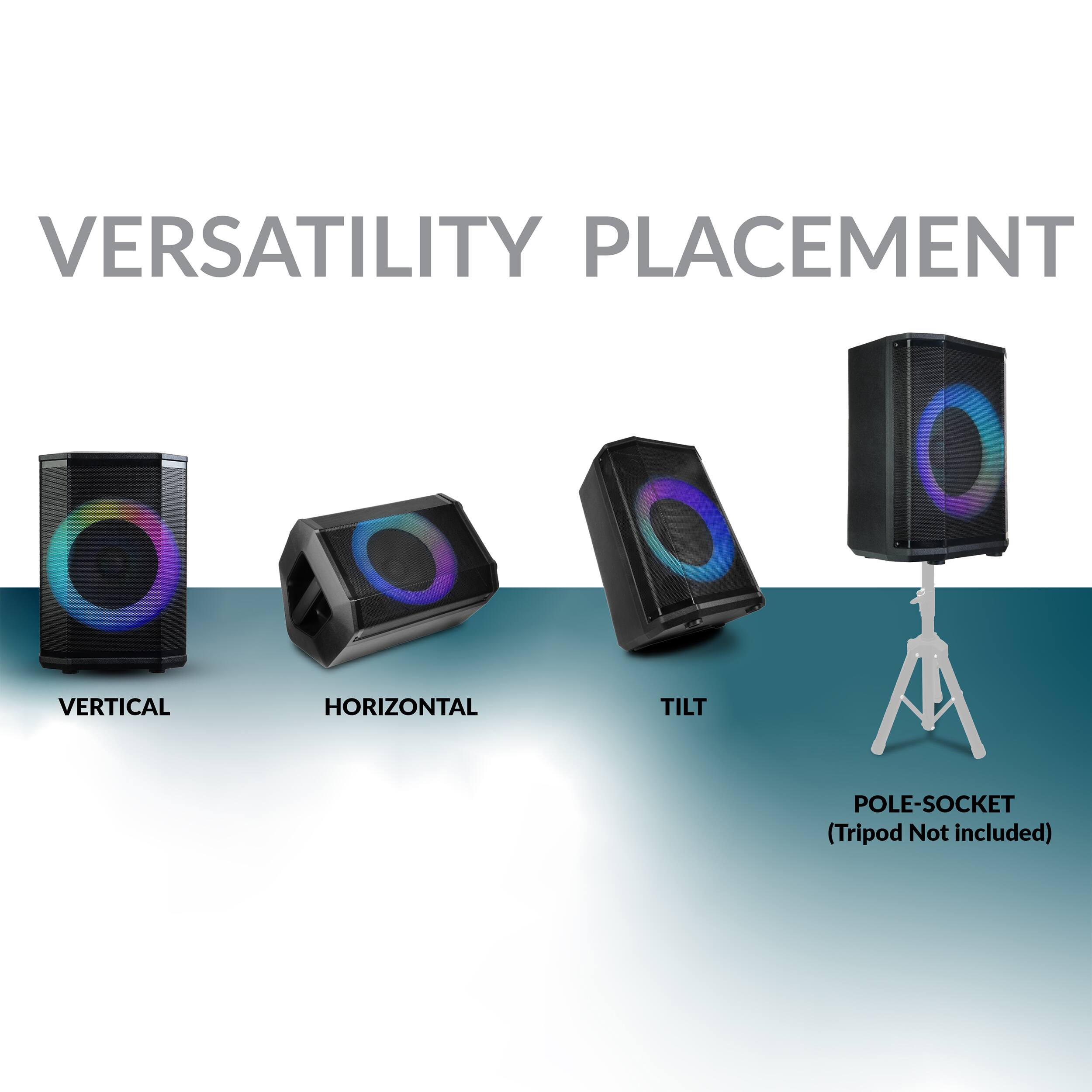 VERSATILITY PLACEMENT  
VERTICAL  
HORIZONTAL  
TILT  
POLE-SOCKET (Tripod Not included)