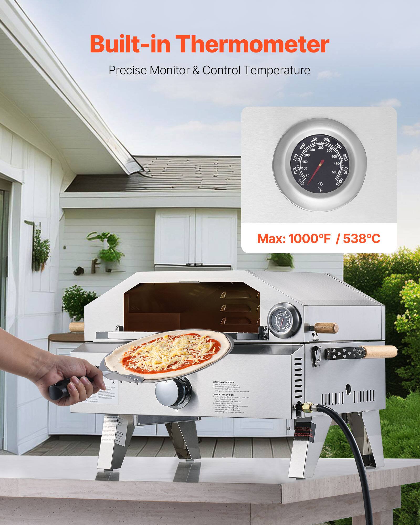 Built-in Thermometer  
Precise Monitor & Control Temperature  

Max: 1000°F / 538°C