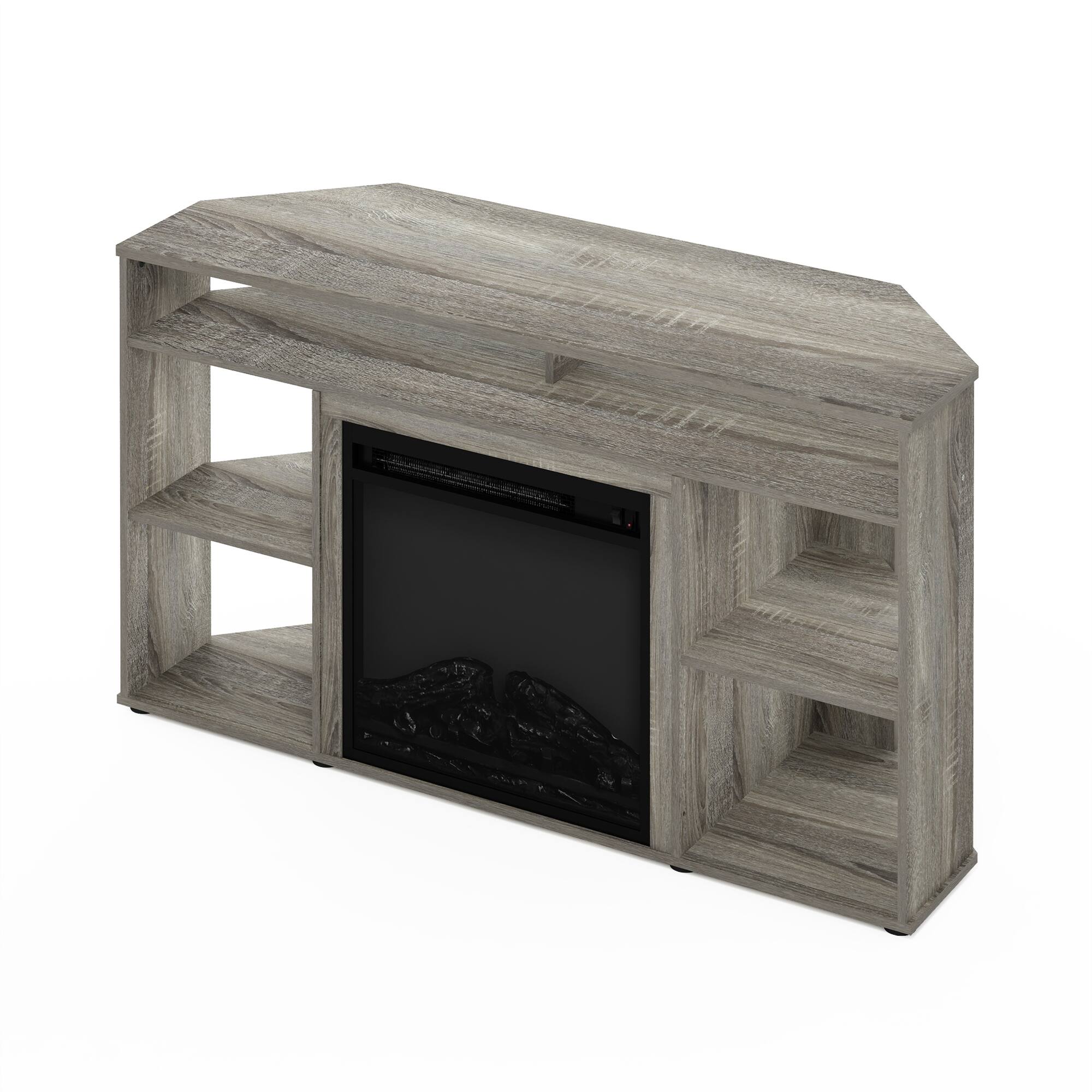 Alt View 3. Furinno - Jensen Corner TV Stand with Fireplace for TV up to 55 Inches - French Oak Grey.