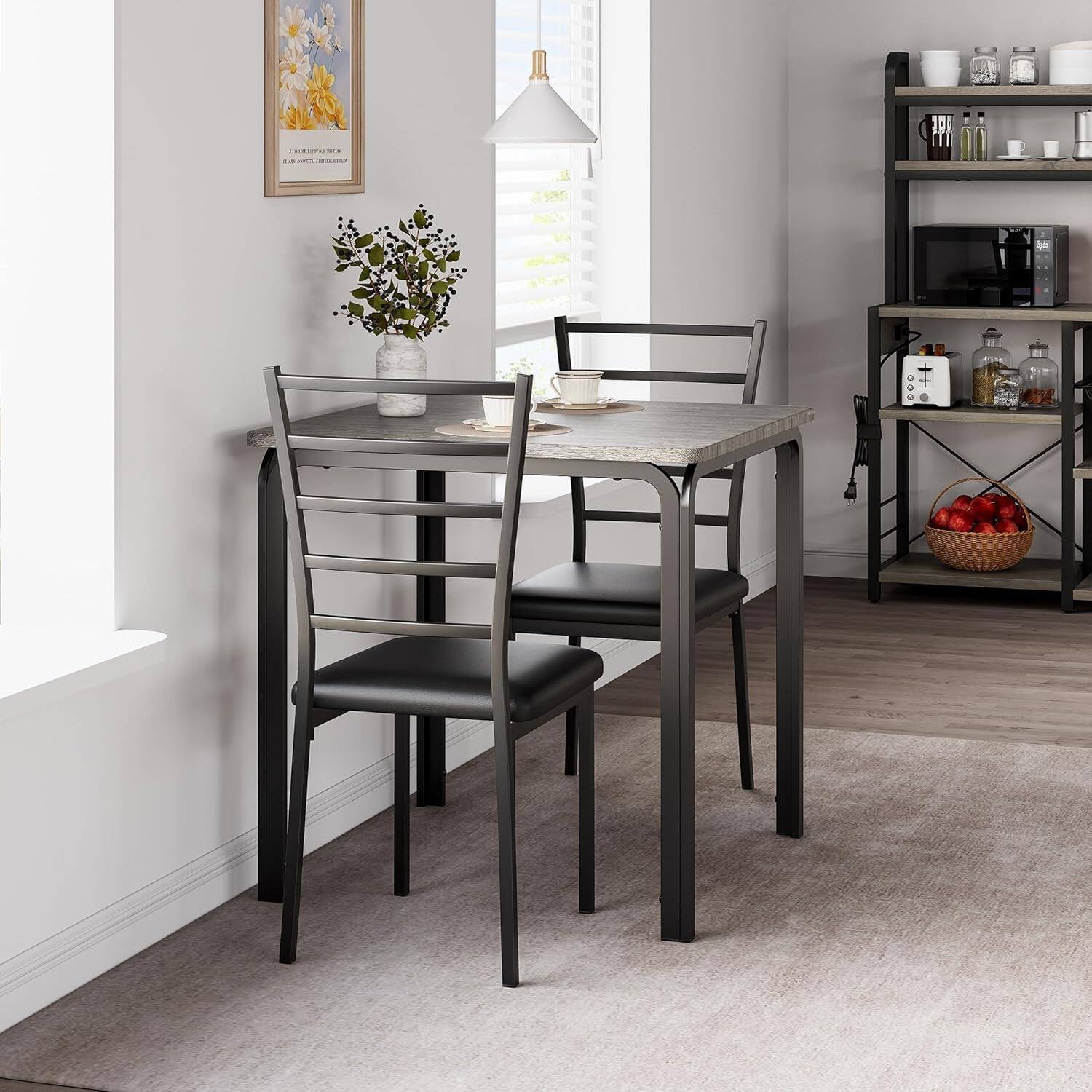 Alt View 7. Acekool - Kitchen Table and Chairs for 2, 3 Piece Dining Table Set for 2,Modern Dining Room Table Set - Grey.