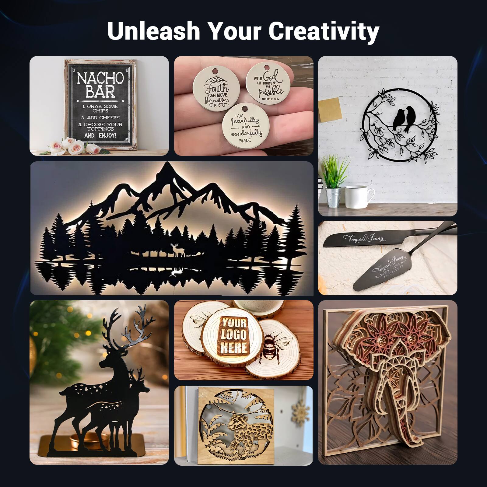 Unleash Your Creativity

NACHO BAR
1. Grab some chips
2. Add cheese
3. Choose your toppings and enjoy!

Faith is possible
I can move mountains

With God all things are possible
I am fearfully and wonderfully made

YOUR LOGO HERE