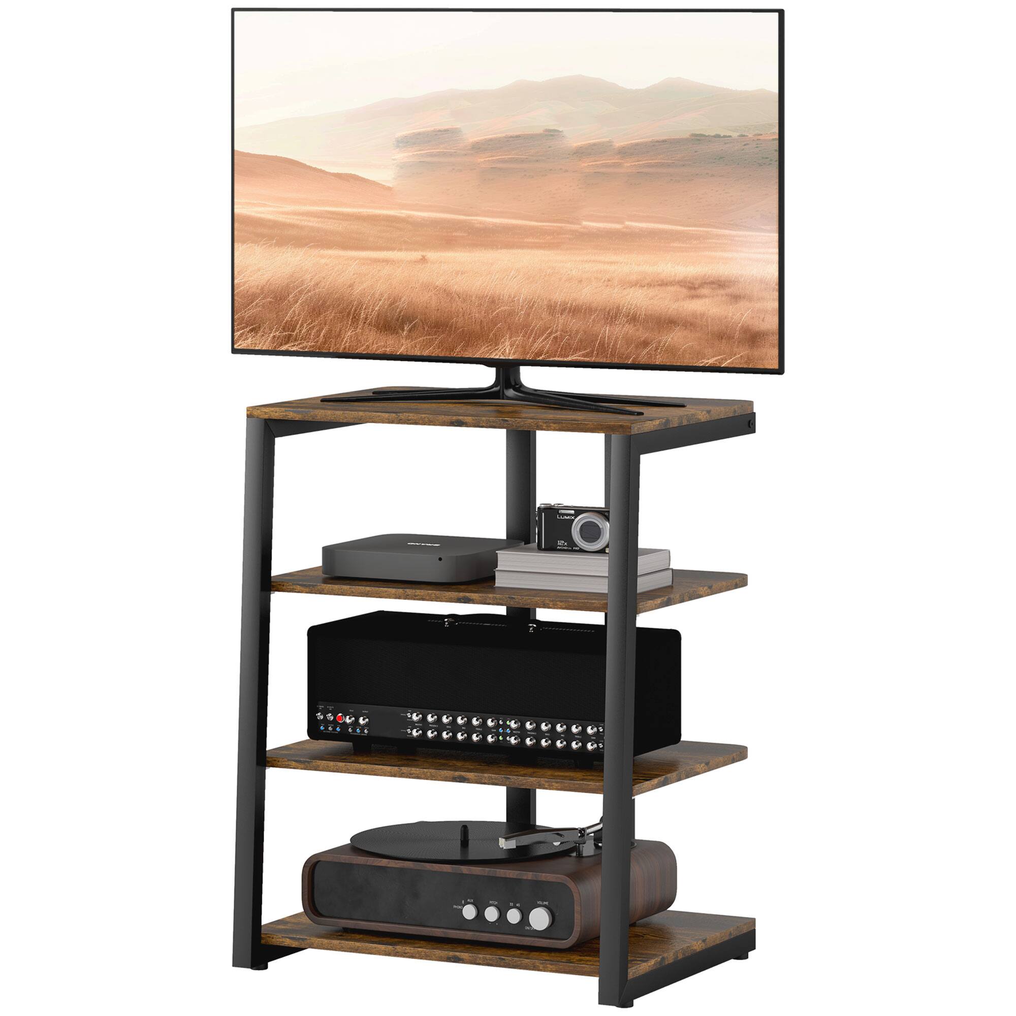 Front. Ecooso - TV Stand w/ Adjustable Shelves & Extension Lead Holder, Floor TV Stand for 28 Inch TVs, Entertainment Storage Cabinet - Rustic Brown.