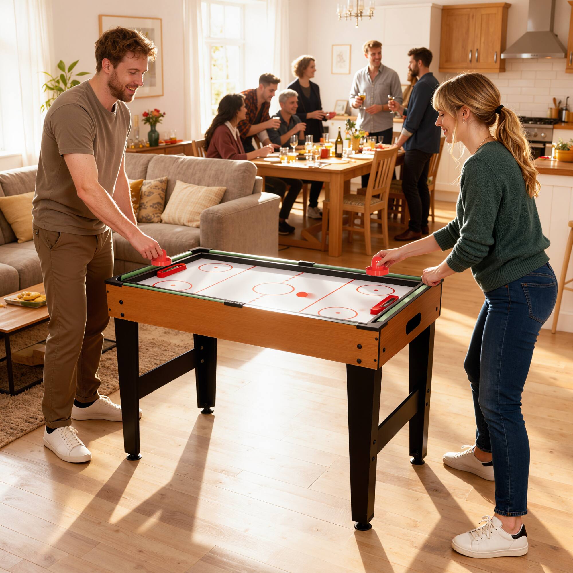 Alt View 1. Soozier - Multi Game Table, 53" Combo Table with Foosball, Pool, Ping Pong, Ice Hockey & Basketball - Light Walnut.