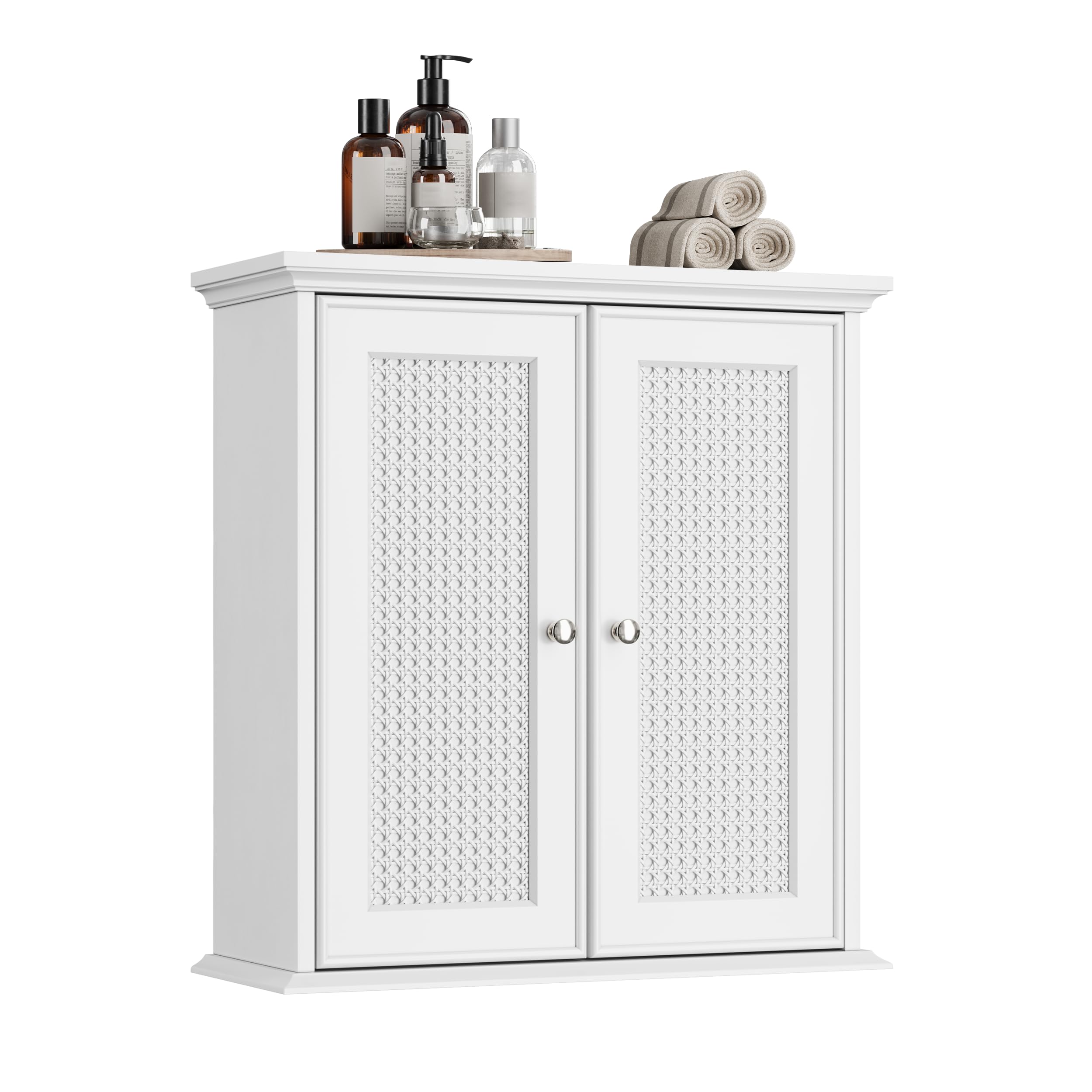 Alt View 6. Cedar Assembly - Smuxee Bathroom Medicine Cabinet, Wall Mounted with Rattan Doors, 22.1 W x 23.6 H x 8.6 D, Adjustable Shelv... - Default.