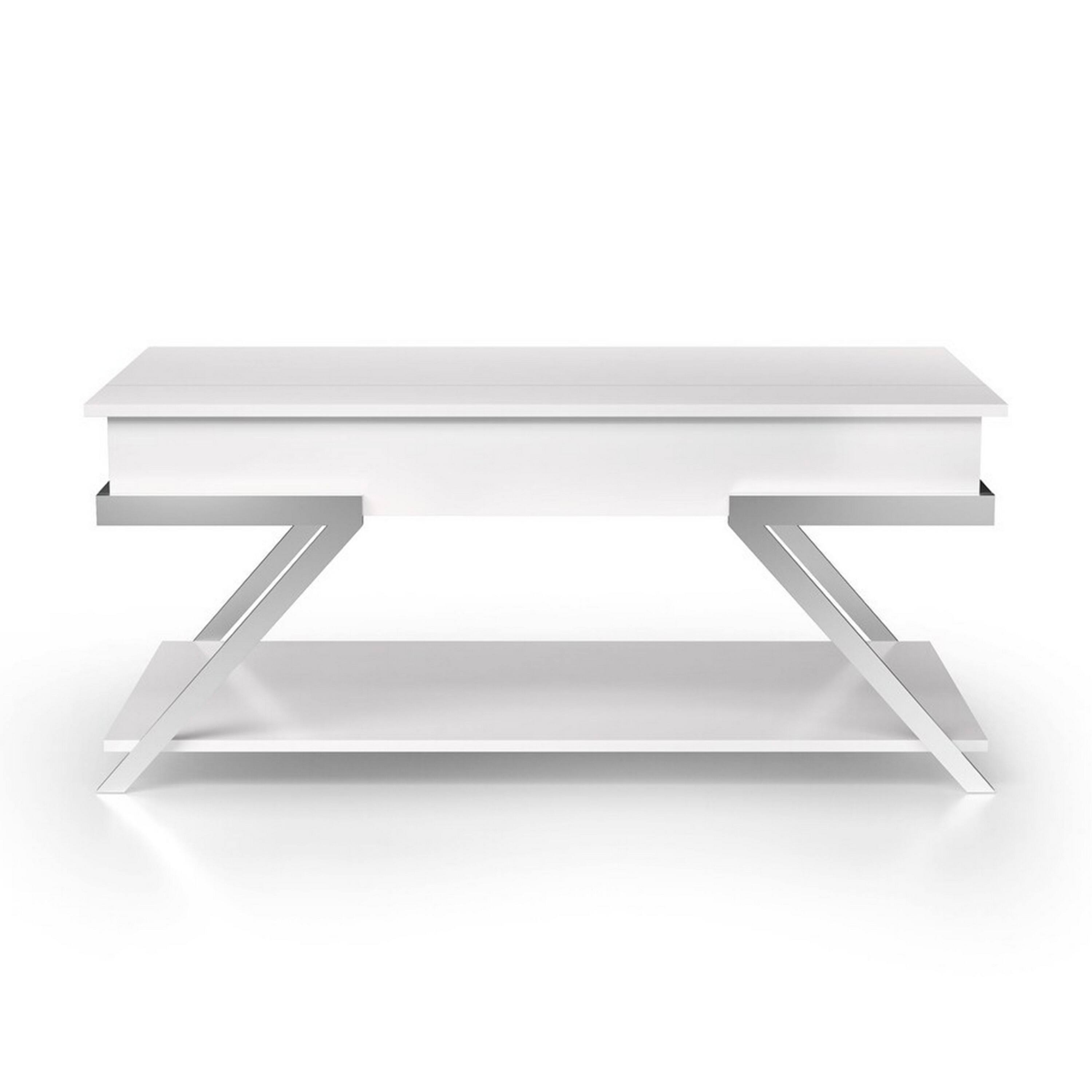 Alt View 1. Manhattan Lane - Tius 48 Inch Coffee Table, Chrome Frame, Lift Top, High Gloss White Finish - White, Chrome.