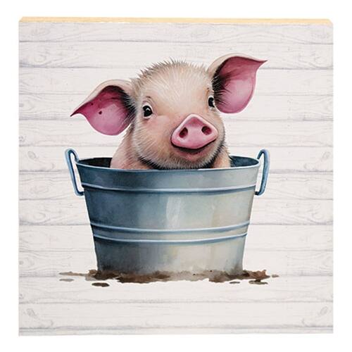 Front. BreeBe - Baby Piggy in a Bucket Block - Pink, Blue.