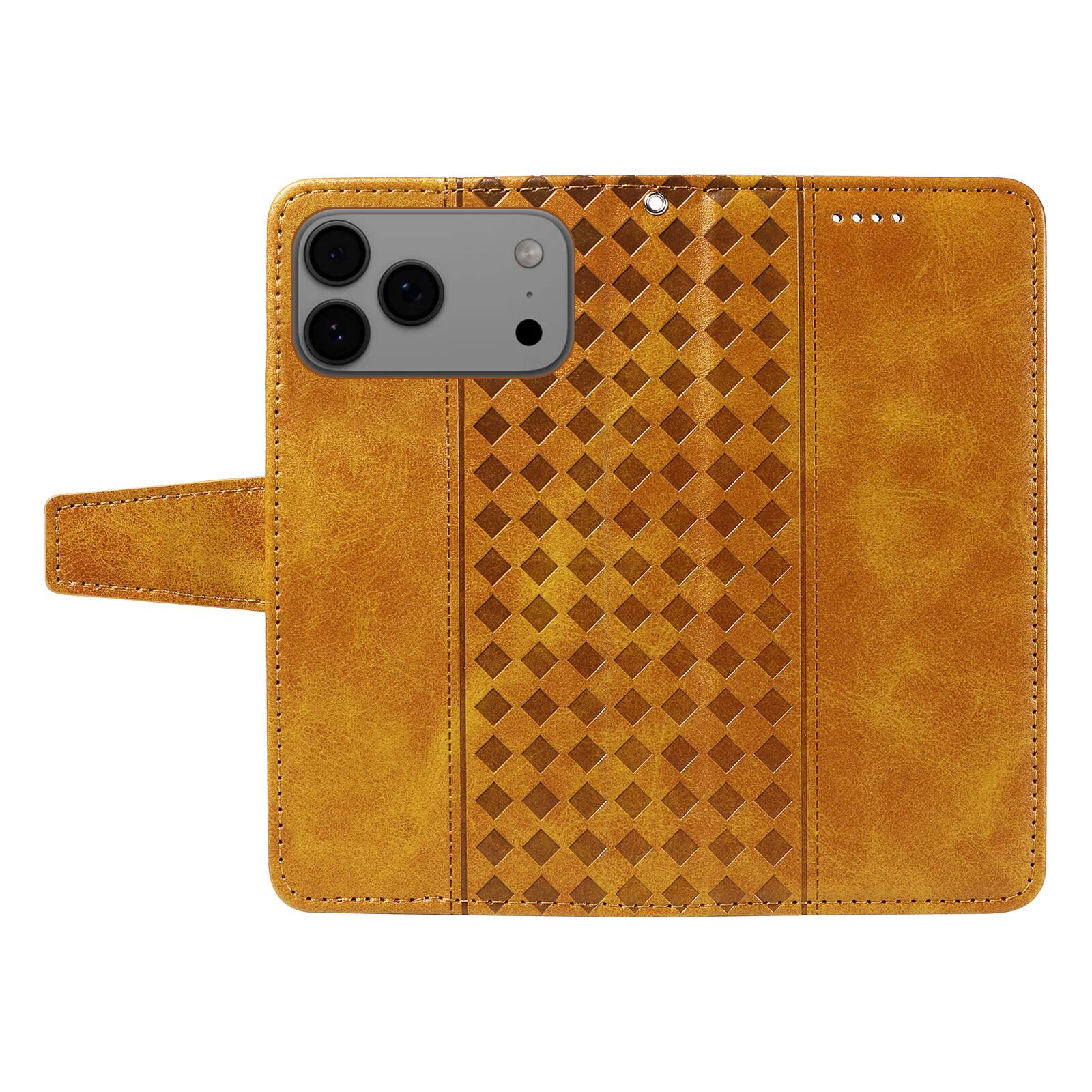 Alt View 3. Dteck - Magnetic Wallet Pocket Case For Apple iPhone 17 Pro, Shockproof Faux Leather Card Pocket Wrist Strap Cover - Yellow.
