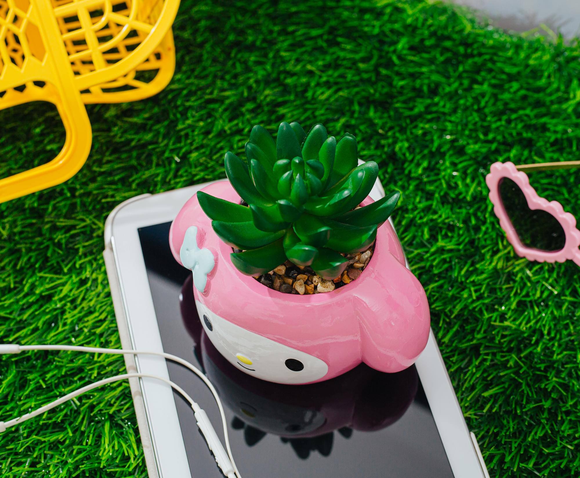 Alt View 3. Silver Buffalo - Sanrio My Melody 3-Inch Ceramic Mini Planter With Artificial Succulent - Pink.