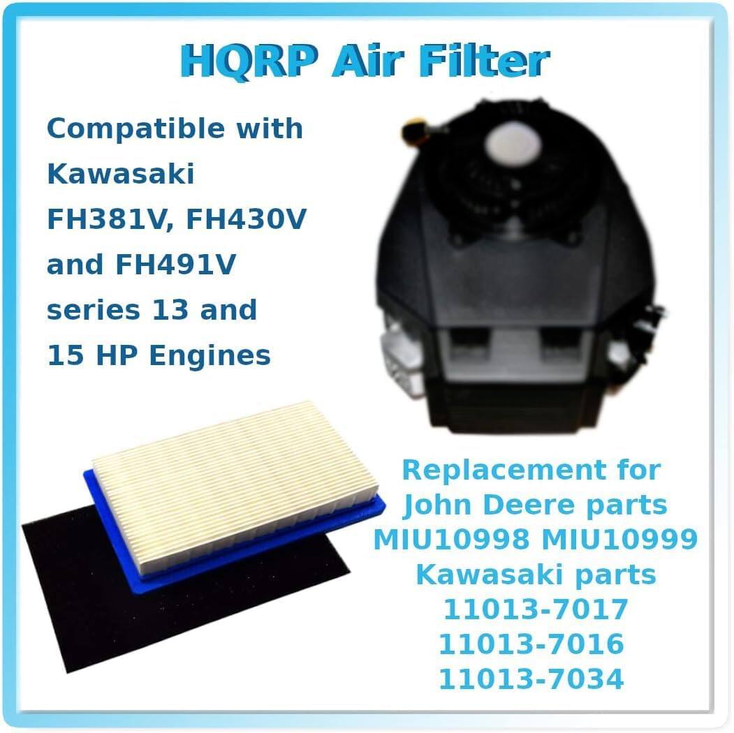 HQRP Air Filter

Compatible with Kawasaki FH381V, FH430V, and FH491V series 13 and 15 HP Engines

Replacement for John Deere parts MIU10998 MIU10999

Kawasaki parts 11013-7017 11013-7016 11013-7034