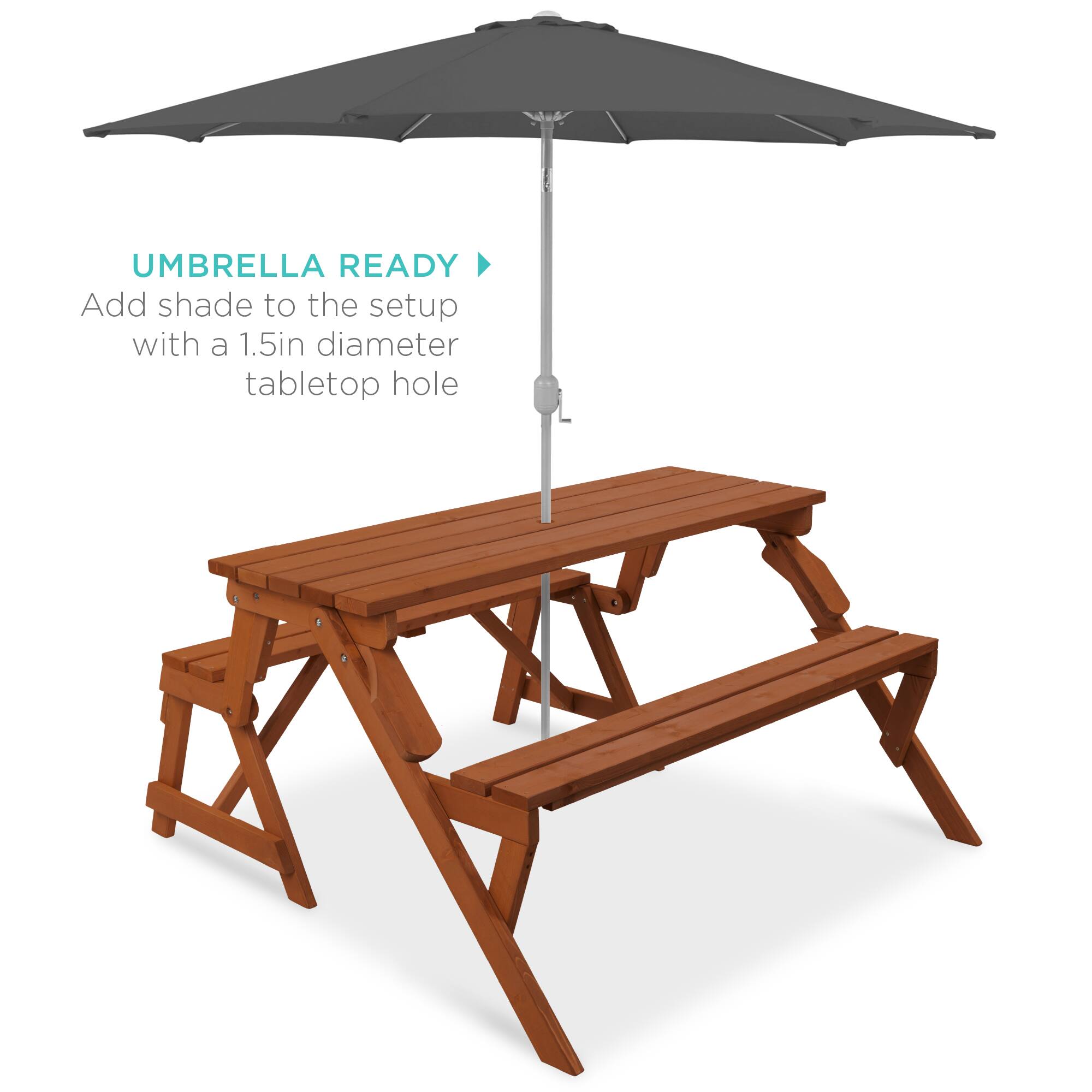 UMBRELLA READY  
Add shade to the setup with a 1.5in diameter tabletop hole