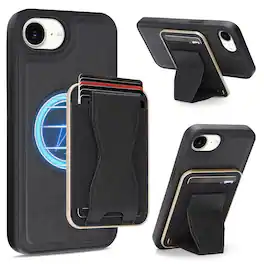 Dteck - Magnetic Case for Apple iPhone 17e / 16e,Detachable Card Wallet Kickstand Shell,Shockproof 2-in-1 Faux Leather Cover - Black