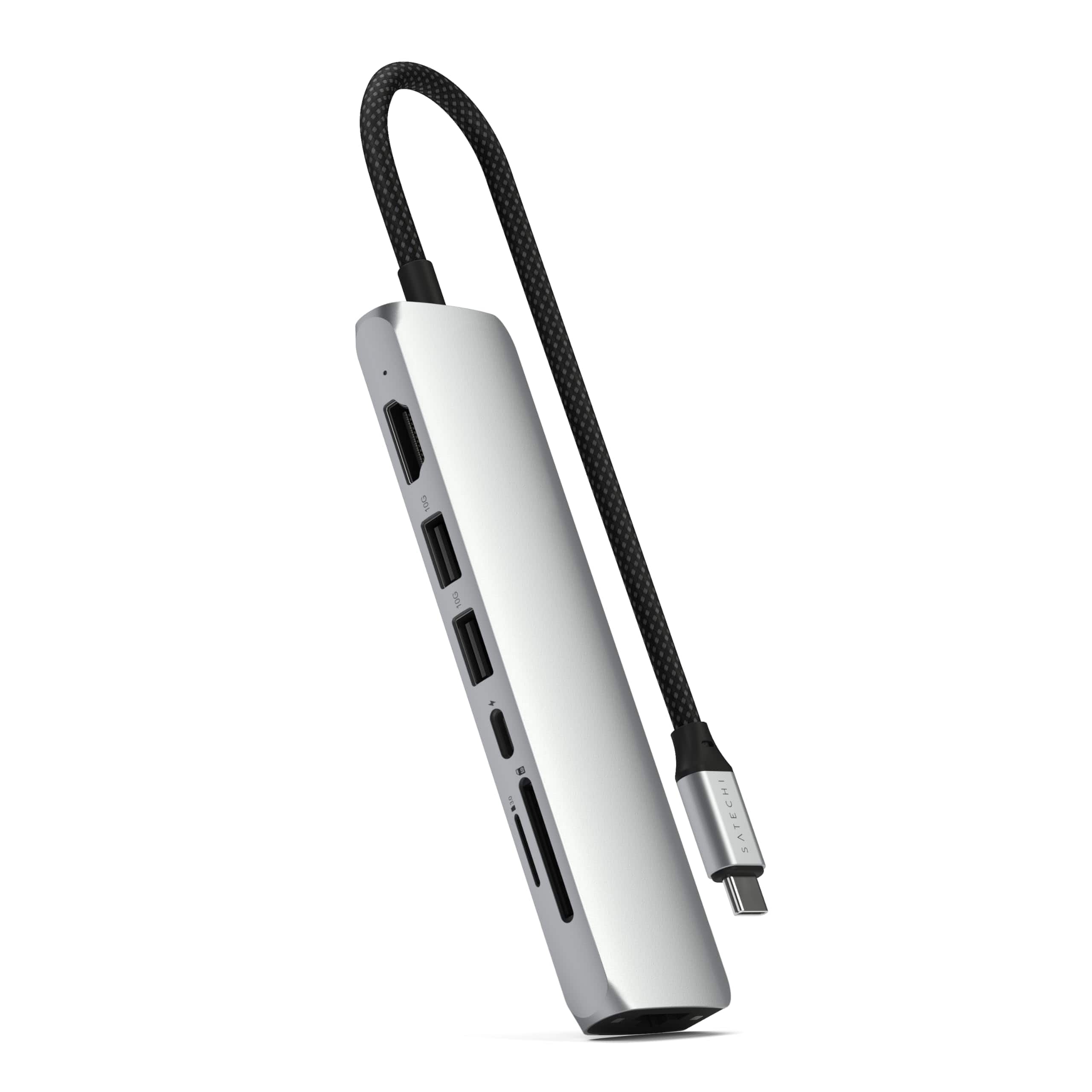 Satechi - 7-in-1 USB-C Hub Multiport Adapter with Ethernet - HDMI 4K@60Hz, 100W PD, 2x USB-A, SD/MicroSD - Silver