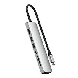 Satechi - 7-in-1 USB-C Hub Multiport Adapter with Ethernet - HDMI 4K@60Hz, 100W PD, 2x USB-A, SD/MicroSD - Silver