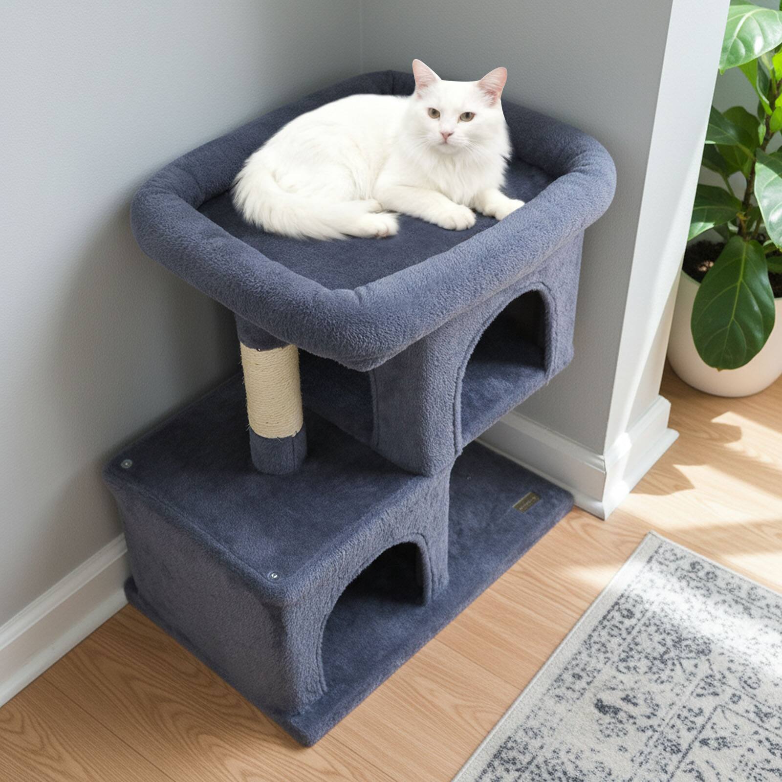 Alt View 1. Gymax - Gymax 25.5'' Cat Tree w/2 Large Condo Padded Top Perch Sisal Scratching Posts for Cats Grey.