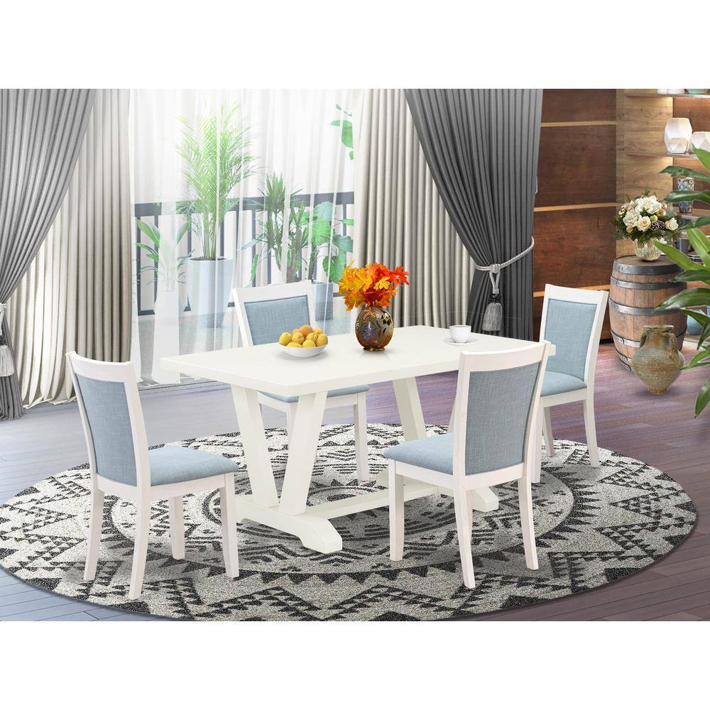 Alt View 3. East West Furniture - V026MZ015-5 5-Piece Dining Room Set Contains a Dining Table and 4 Baby Blue Upholstered Chairs - Wire Brushed Linen - Multi-Color.