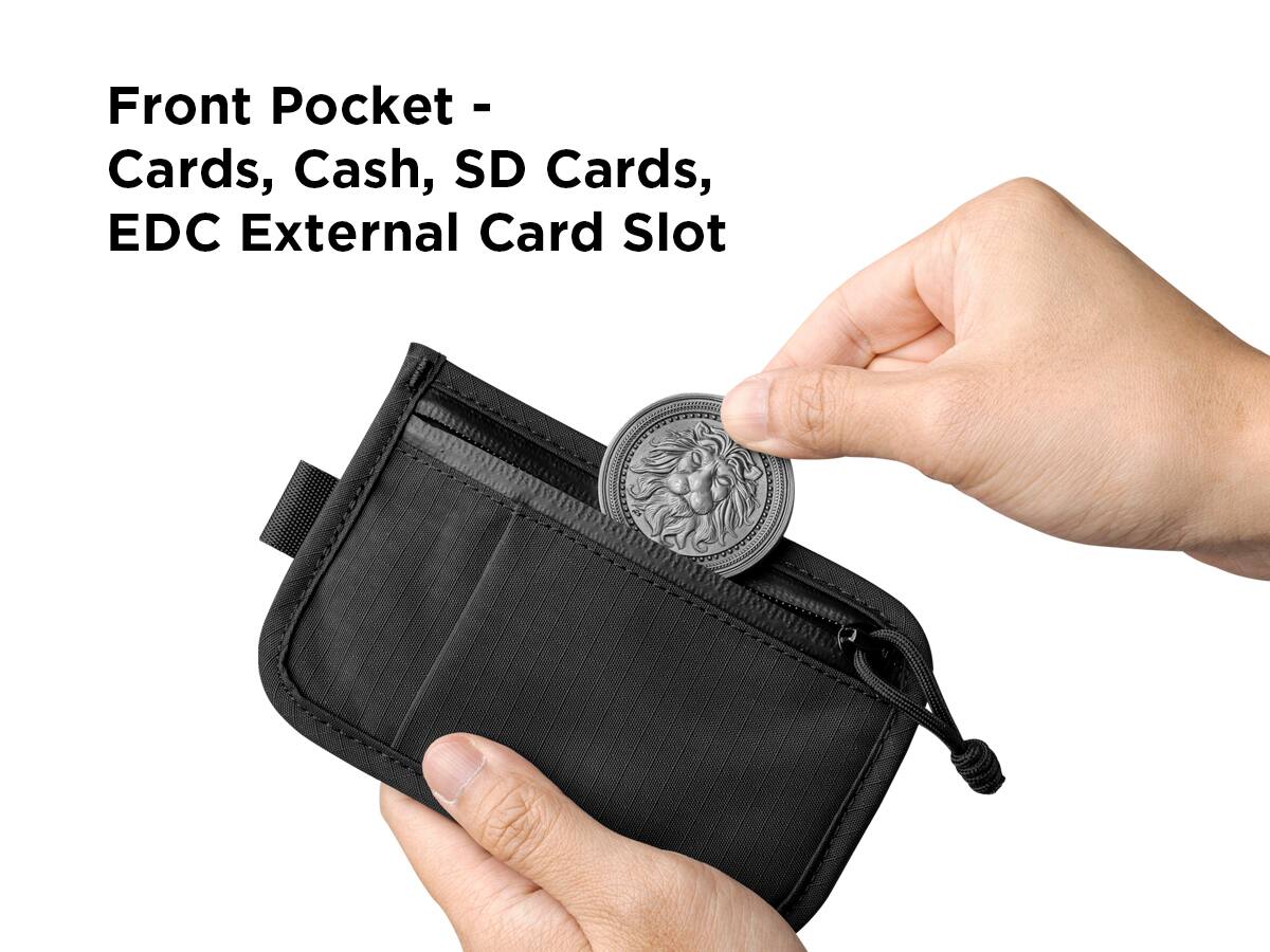 Front Pocket - Cards, Cash, SD Cards, EDC External Card Slot